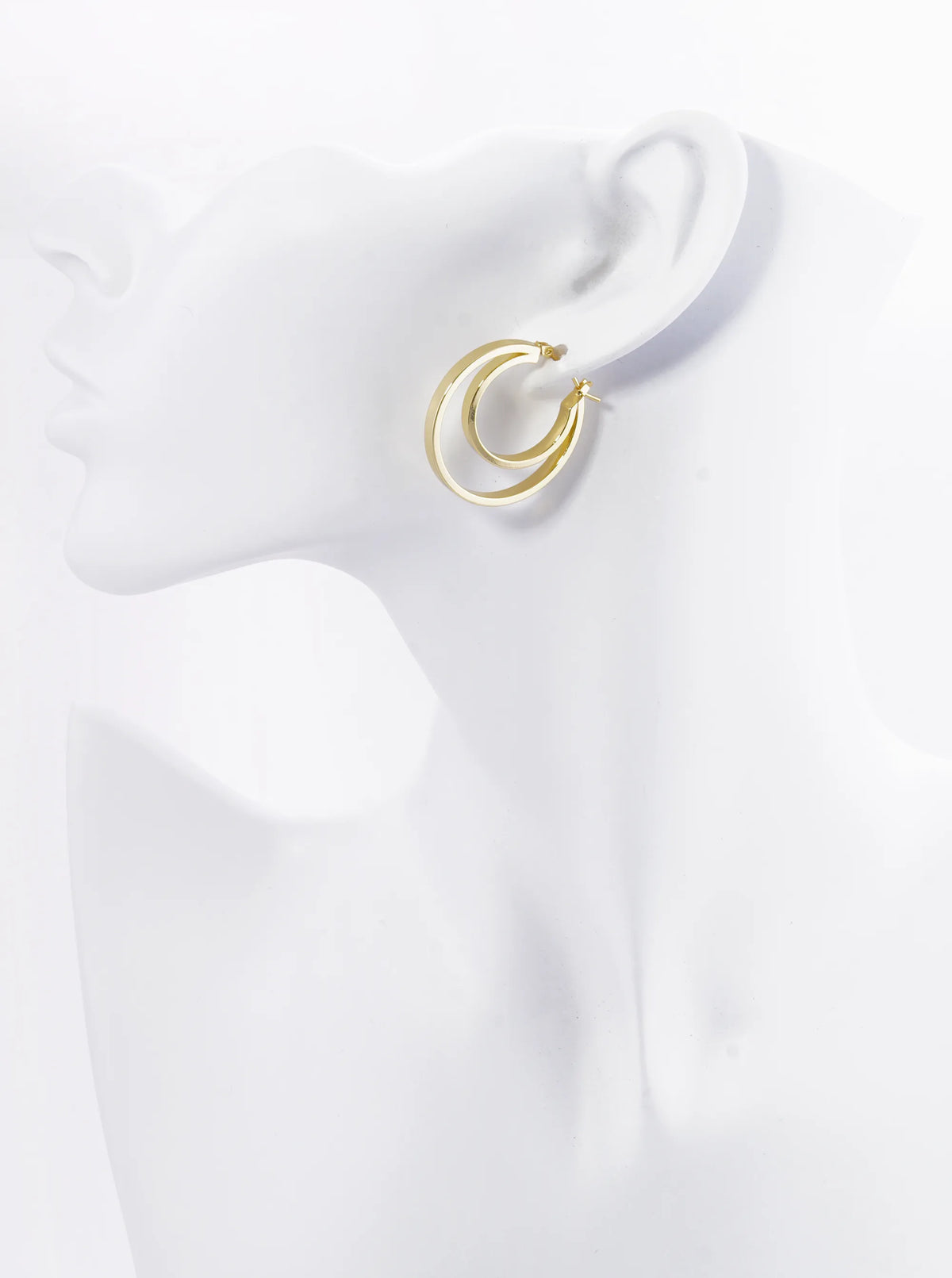 18K Gold Dipped 2 Layered Circles 30mm Pin Catch Hoop Earrings