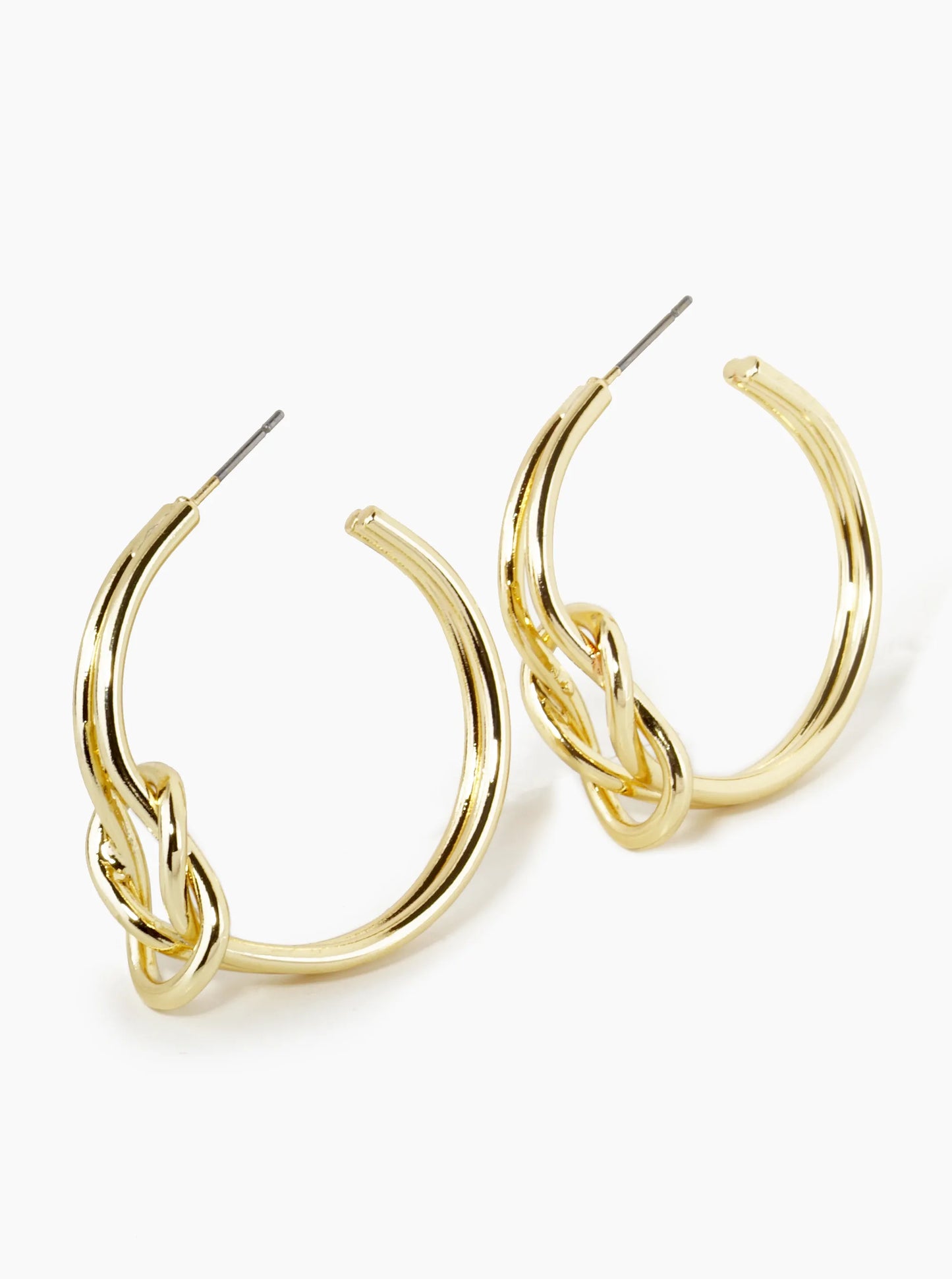 18K Gold Dipped 2 Line Knotted 35mm Hoop Earrings