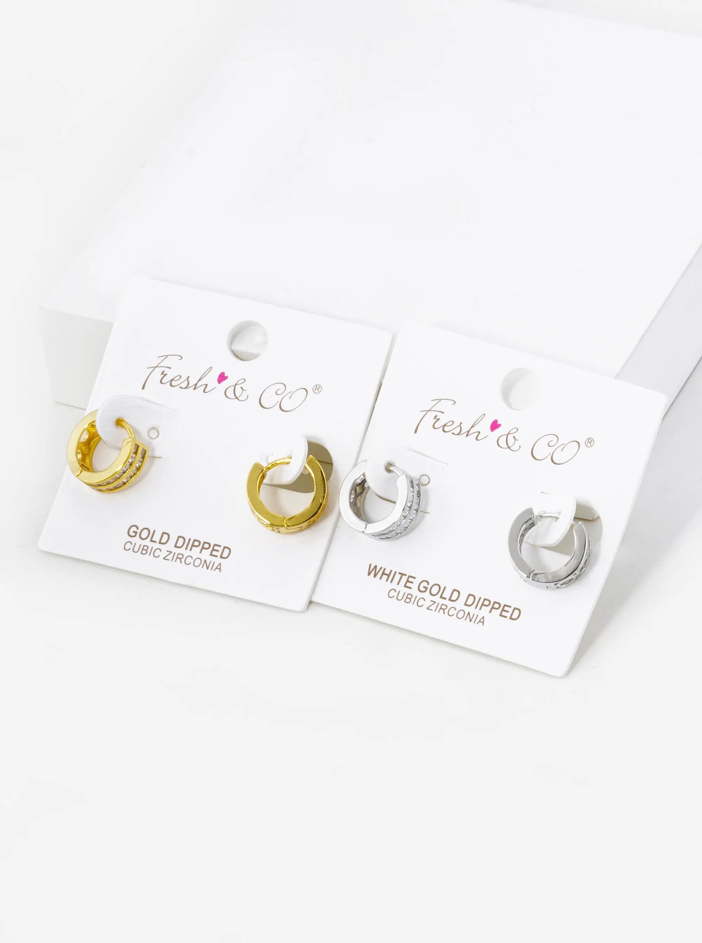 18K Gold Dipped 2 Line Micro Pave Set Cubic Zirconia 12mm Huggie Hoop Earrings