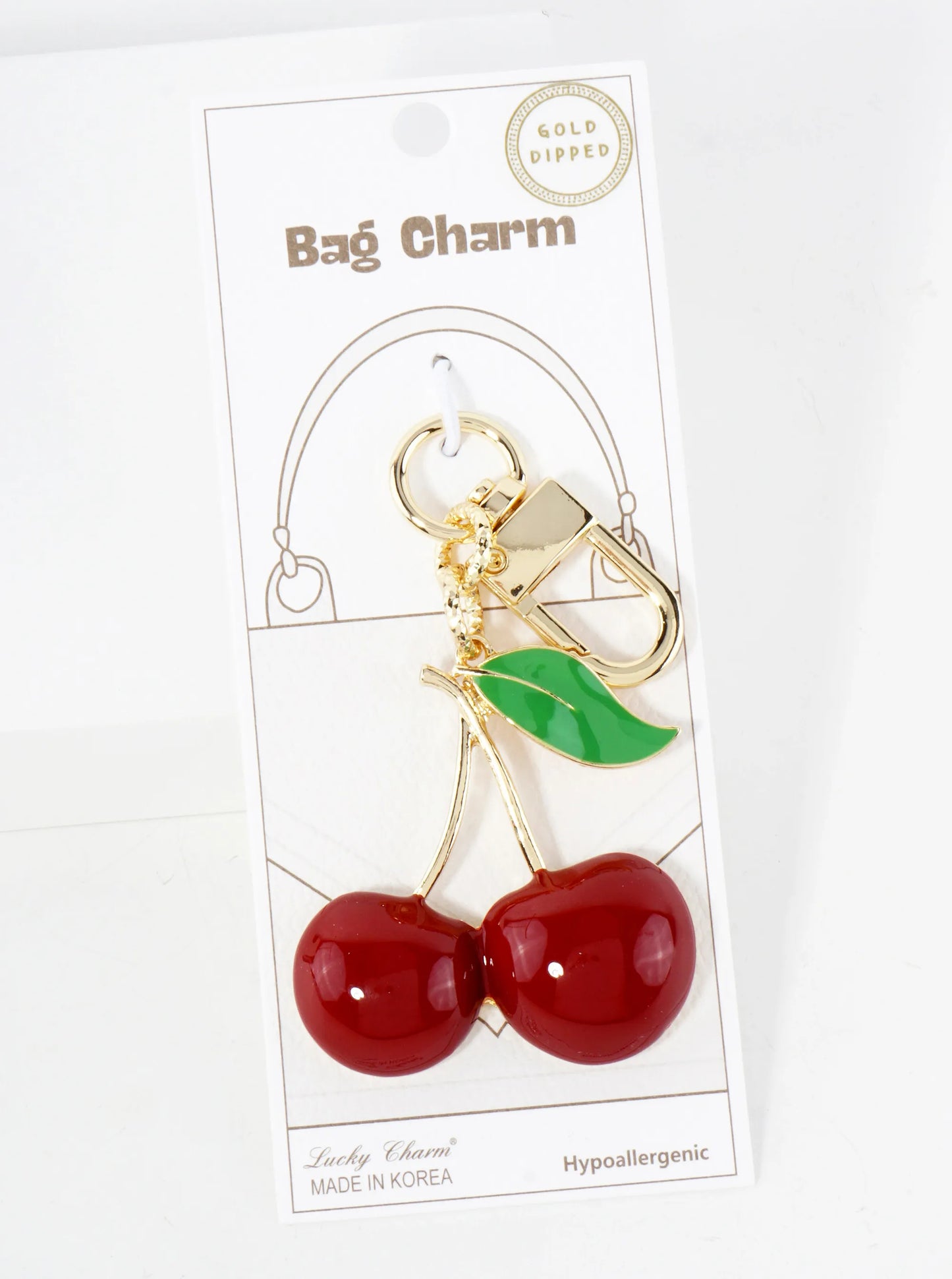 18K-Gold-Dipped 2-inch Large Enamel Cherry Bag Charm