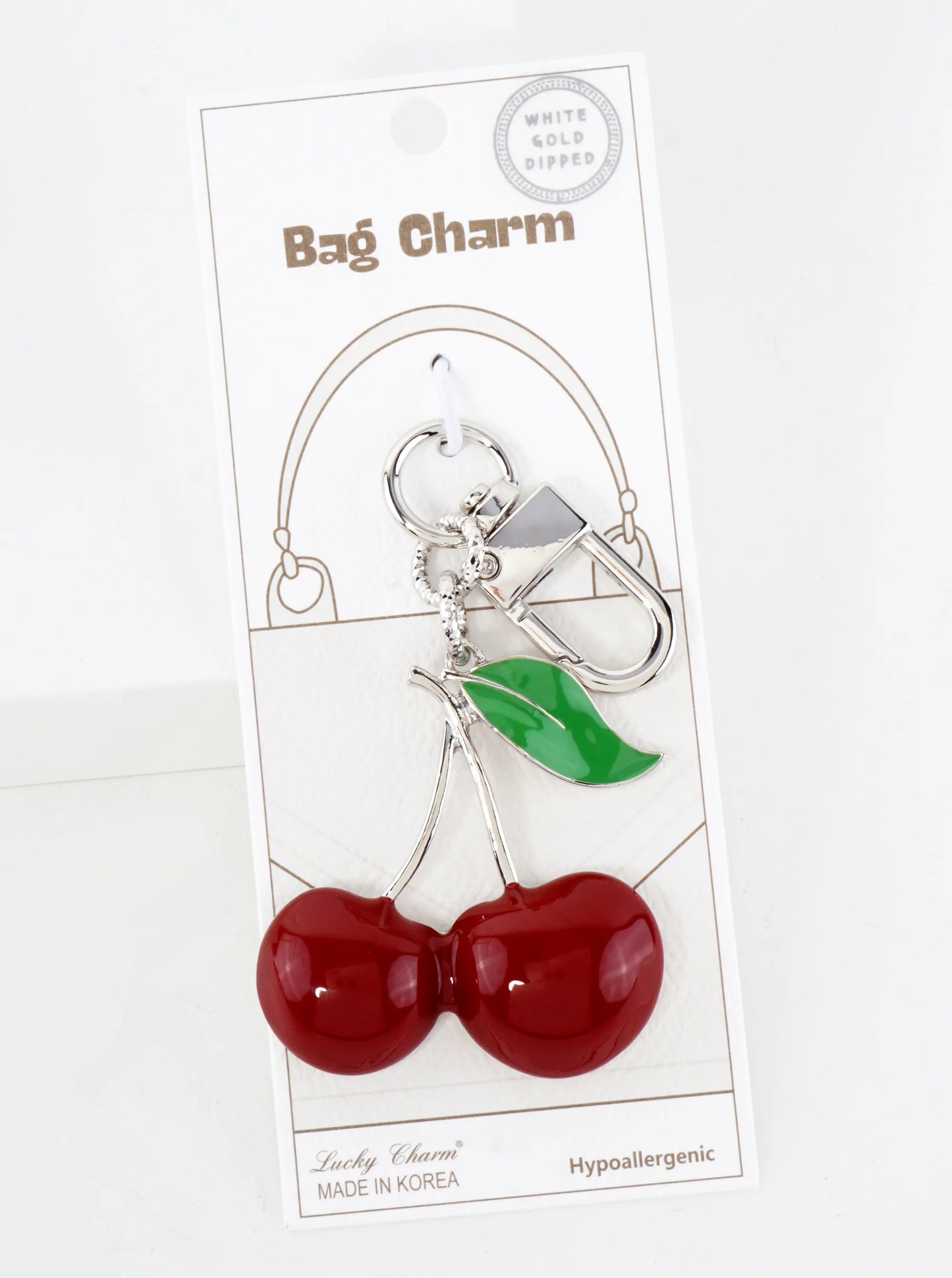 18K-Gold-Dipped 2-inch Large Enamel Cherry Bag Charm