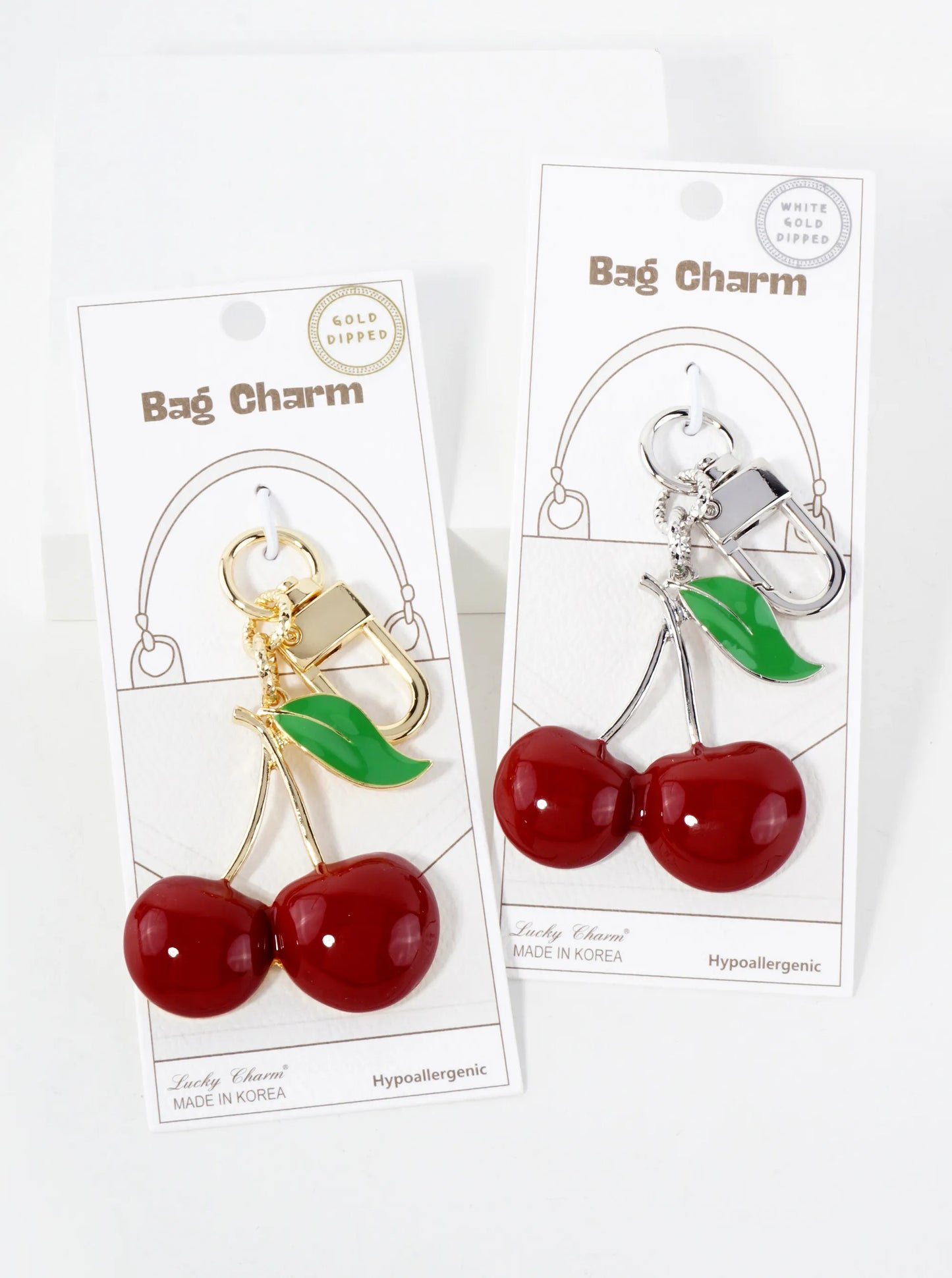 18K-Gold-Dipped 2-inch Large Enamel Cherry Bag Charm