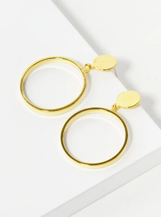 18K Gold Dipped 20mm Brass Circle Drop Sterling Silver Post Dangle Earrings