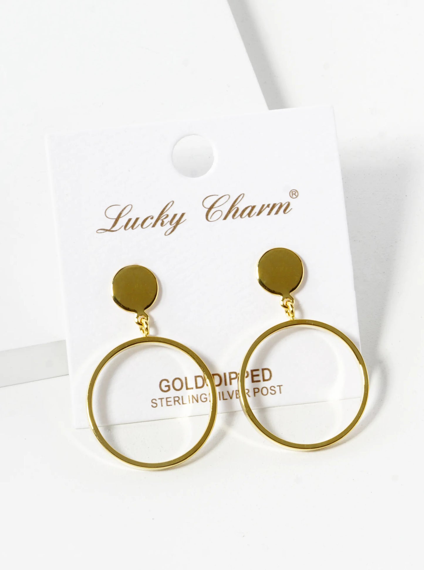 18K Gold Dipped 20mm Brass Circle Drop Sterling Silver Post Dangle Earrings