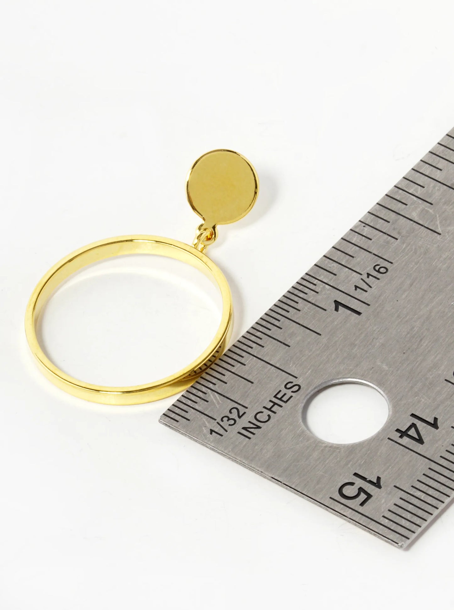 18K Gold Dipped 20mm Brass Circle Drop Sterling Silver Post Dangle Earrings