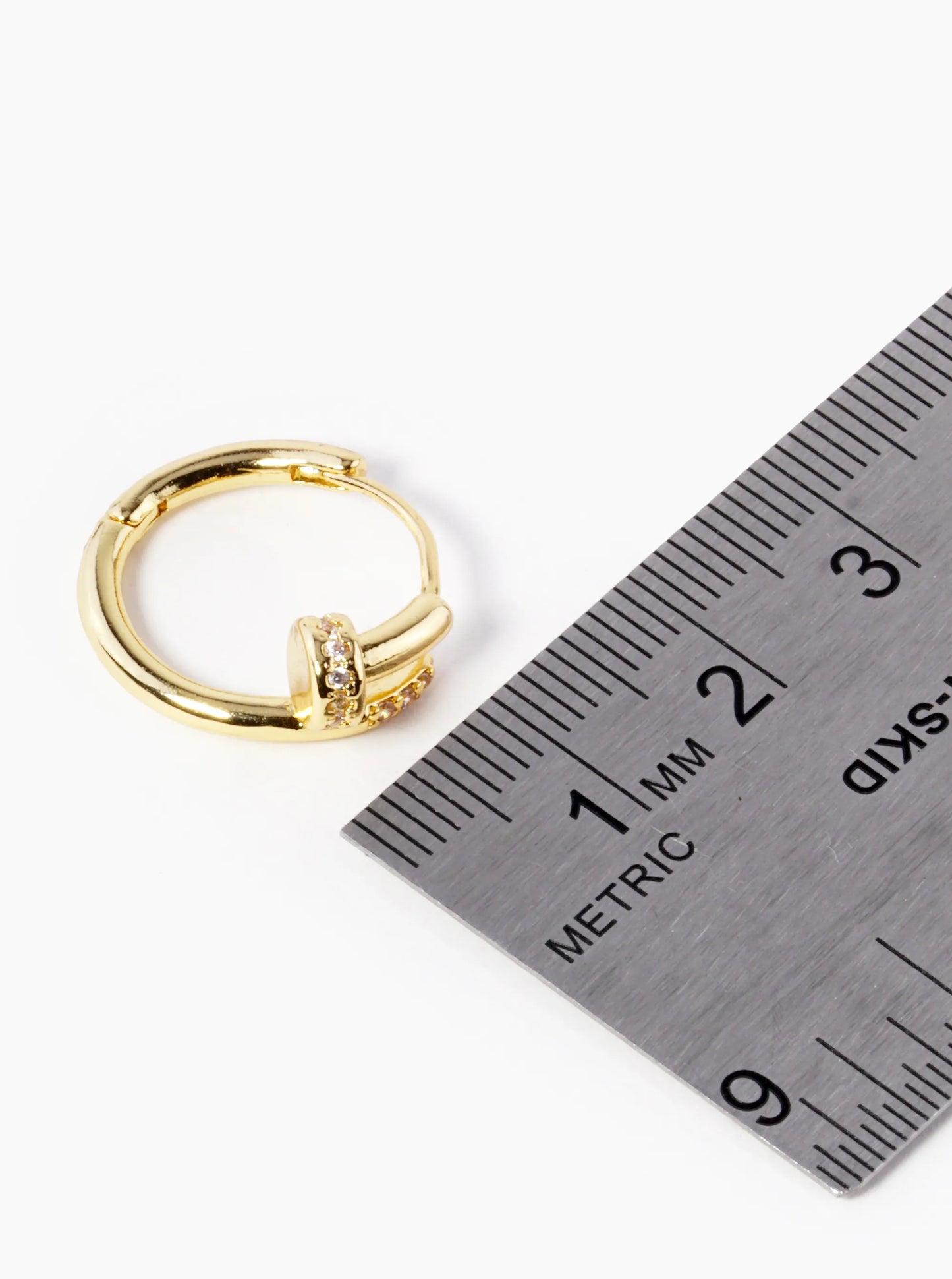 18K Gold Dipped 20mm Cubic Zirconia Simulated Nail Brass Huggie Earrings