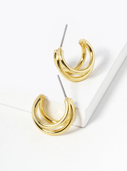 18K Gold Dipped 20mm Diameter Graduated 3 Line Brass Hoop Earrings