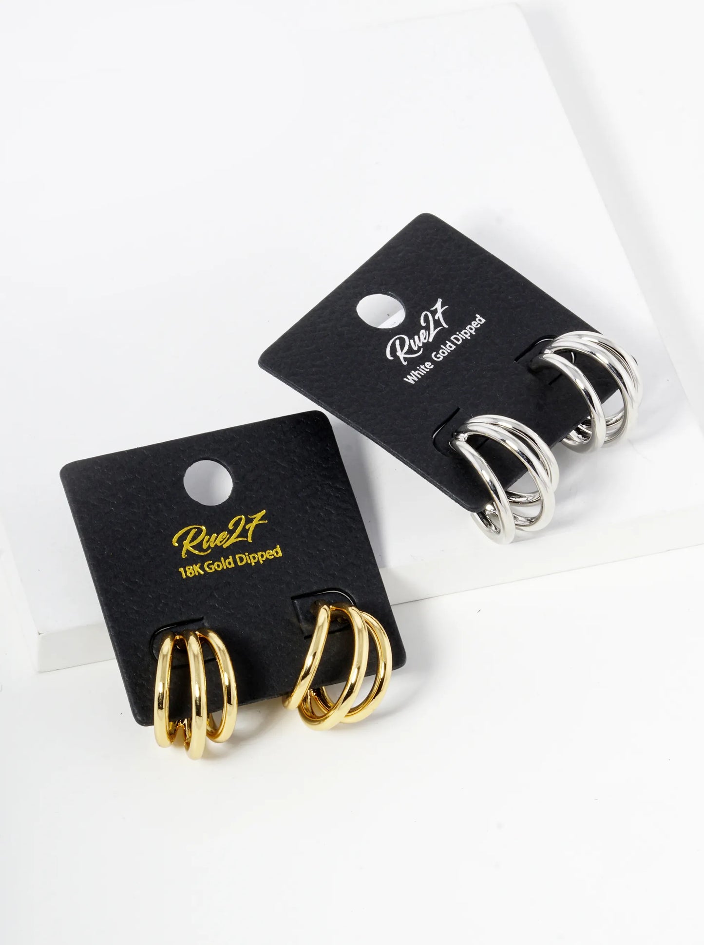 18K Gold Dipped 20mm Diameter Graduated 3 Line Brass Hoop Earrings
