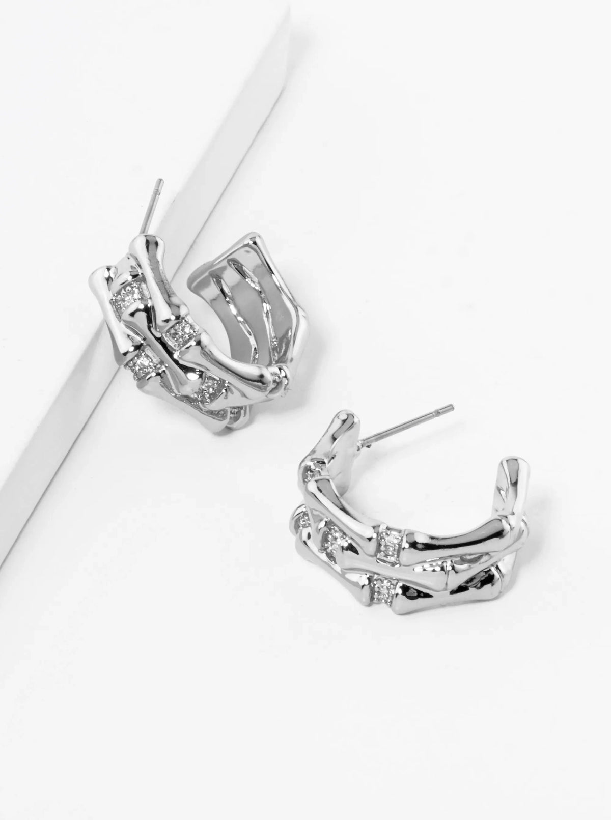 18K Gold Dipped 20mm Diameter Textured Brass Hoop Earrings Rhodium