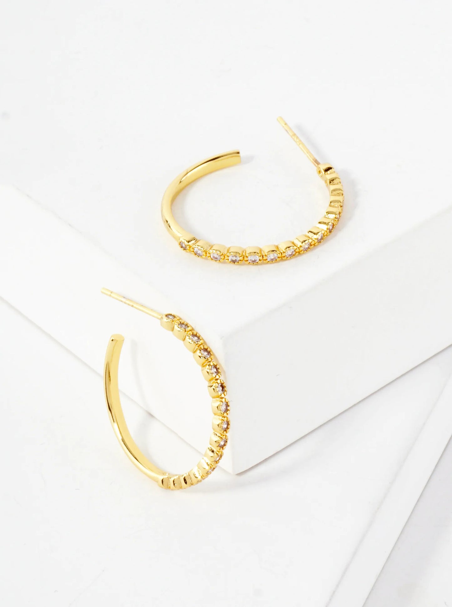 18K Gold-Dipped 20mm Hoop Earrings With Half CZ Stone Accents
