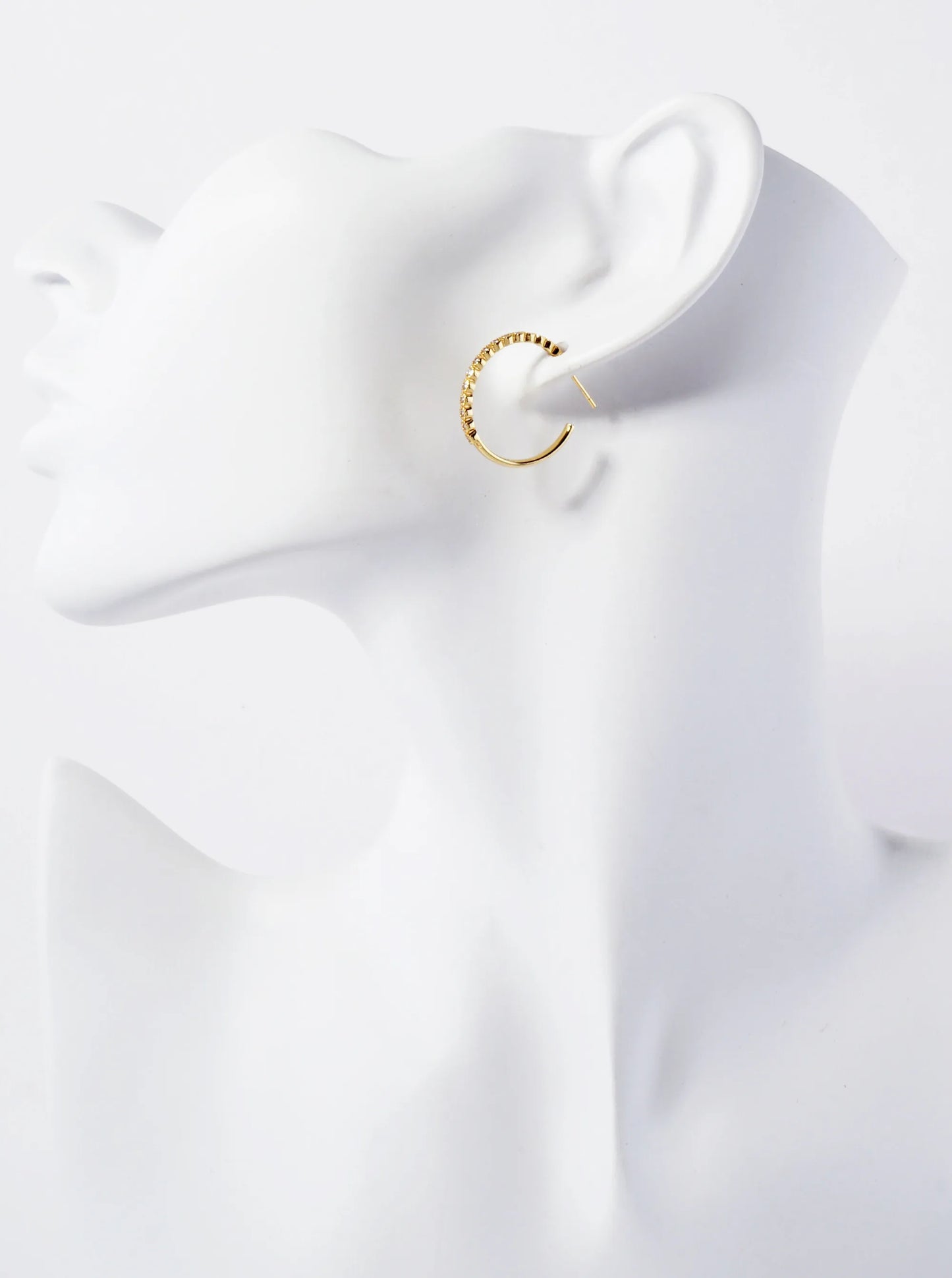 18K Gold-Dipped 20mm Hoop Earrings With Half CZ Stone Accents