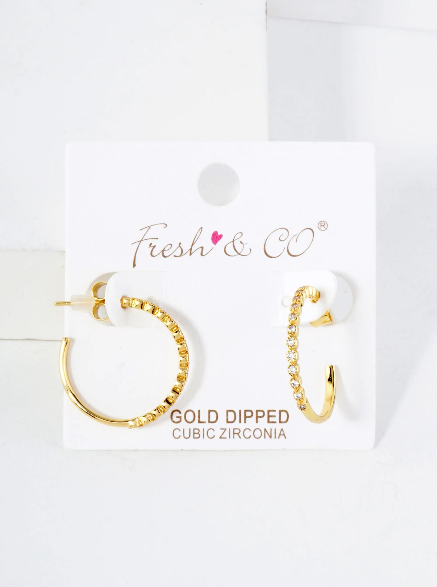 18K Gold-Dipped 20mm Hoop Earrings With Half CZ Stone Accents