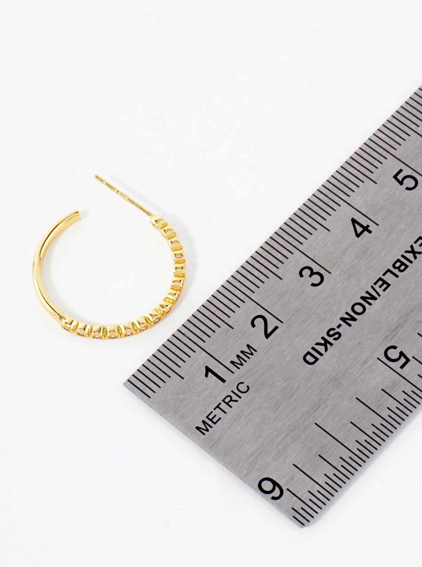 18K Gold-Dipped 20mm Hoop Earrings With Half CZ Stone Accents