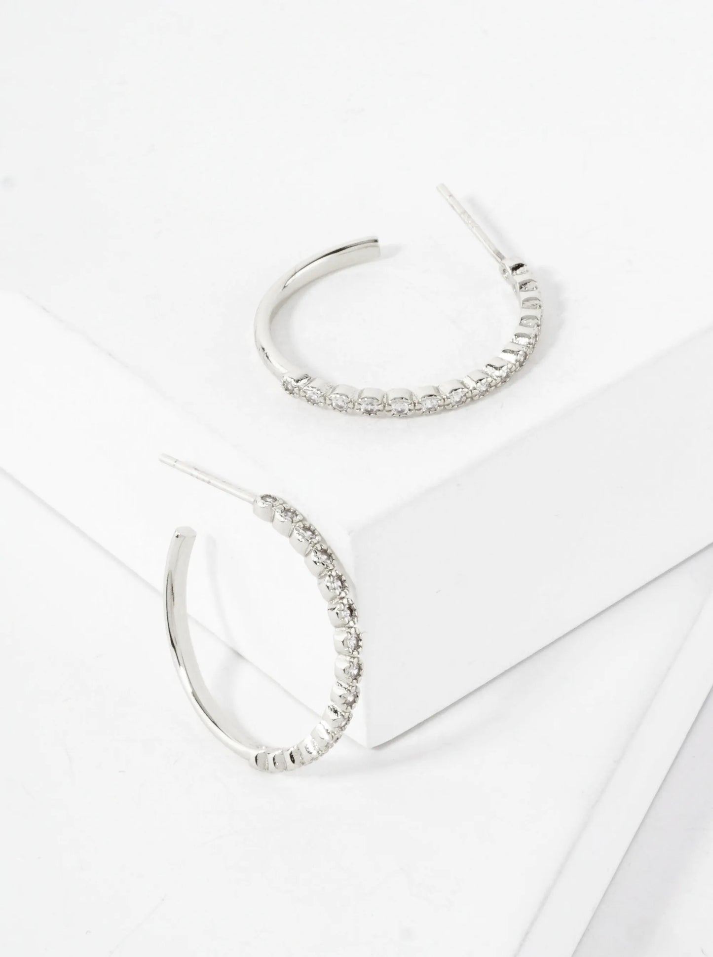18K Gold-Dipped 20mm Hoop Earrings With Half CZ Stone Accents