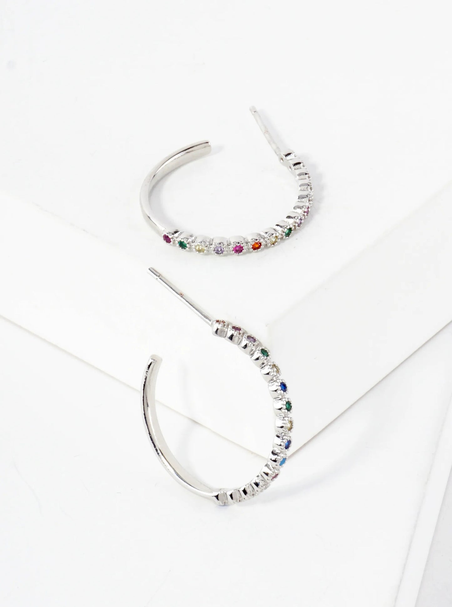 18K Gold-Dipped 20mm Hoop Earrings With Half CZ Stone Accents