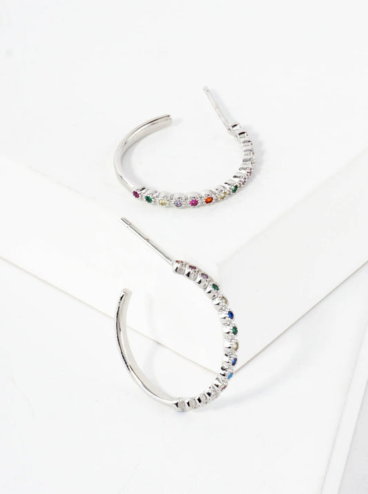 18K Gold-Dipped 20mm Hoop Earrings With Half CZ Stone Accents