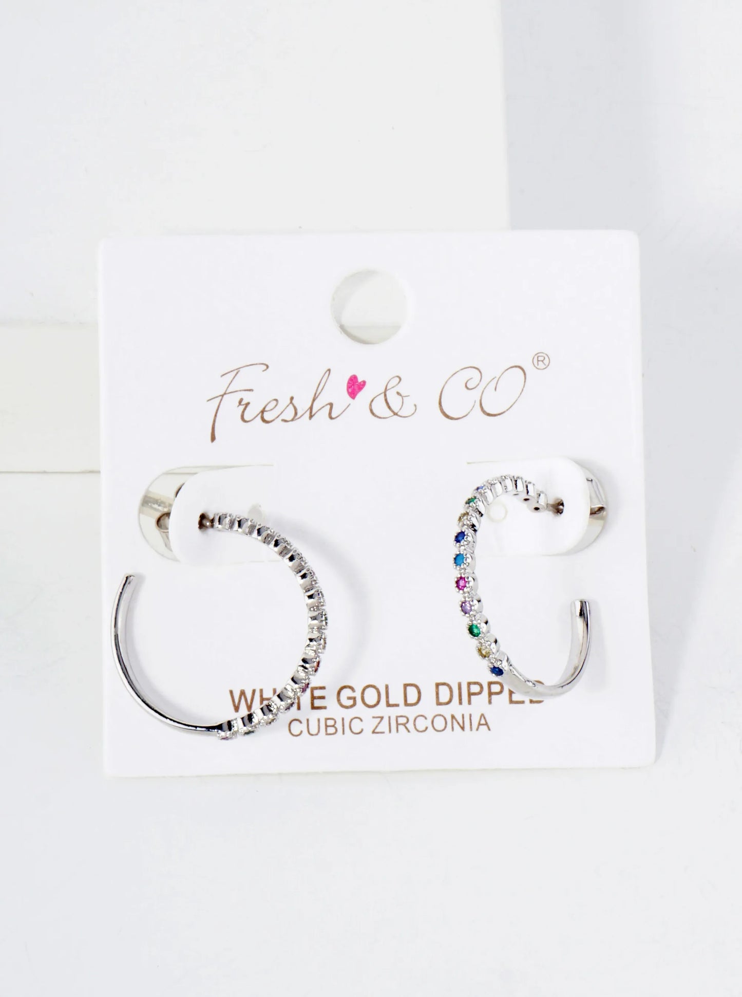18K Gold-Dipped 20mm Hoop Earrings With Half CZ Stone Accents
