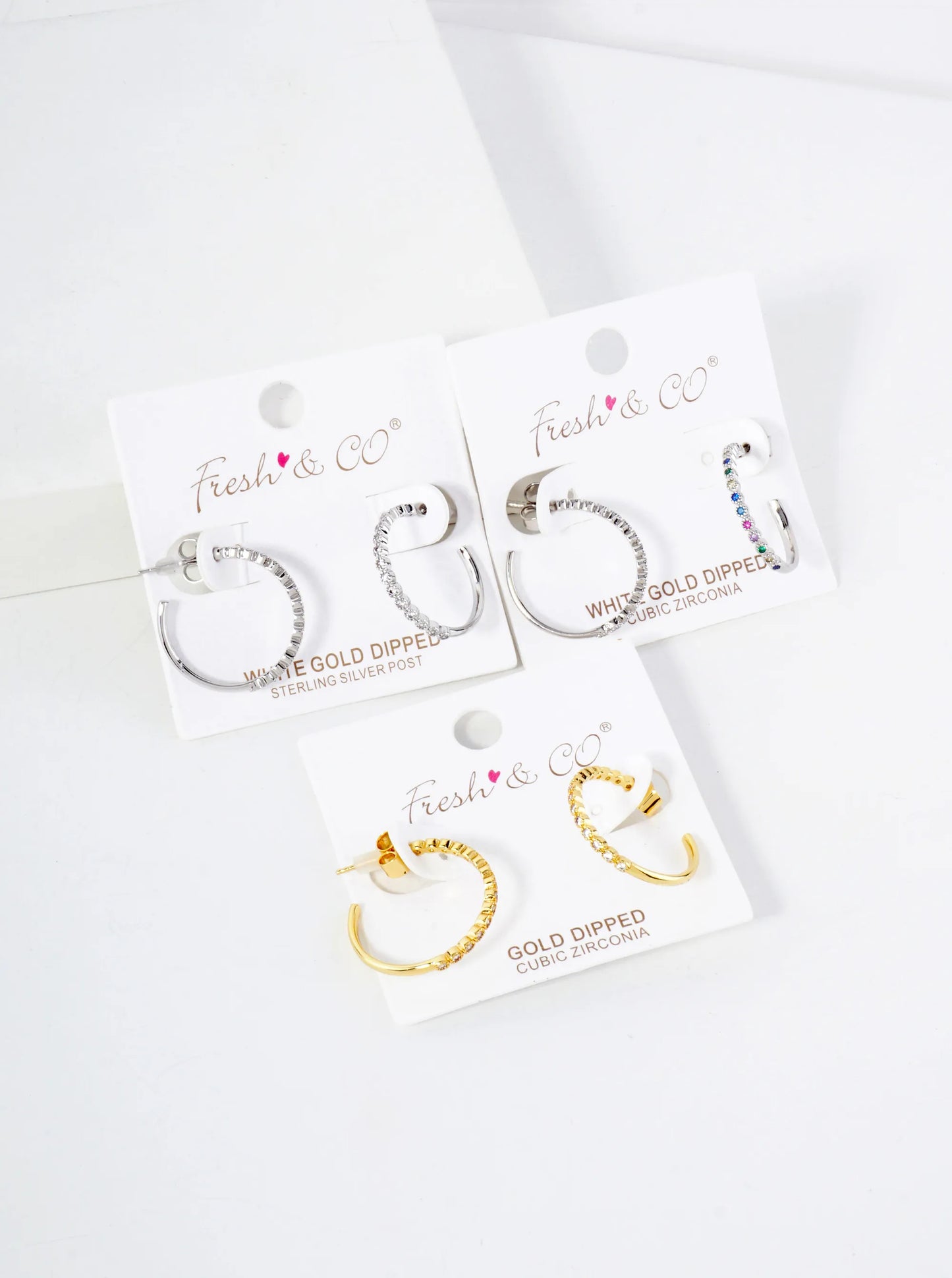 18K Gold-Dipped 20mm Hoop Earrings With Half CZ Stone Accents