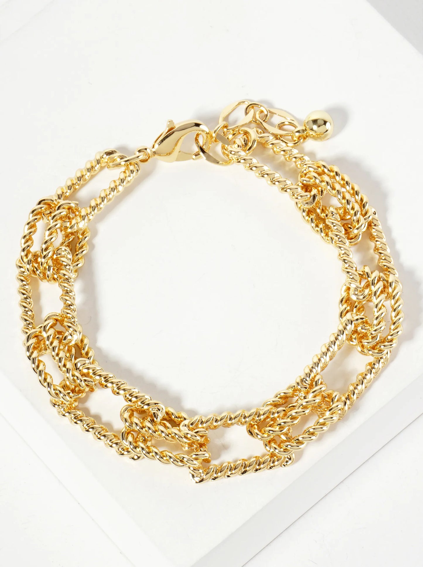 18K-Gold-Dipped 20mm Rope-Texture Double Oval Rectangle-Shaped Polished Brass Chain Bracelet