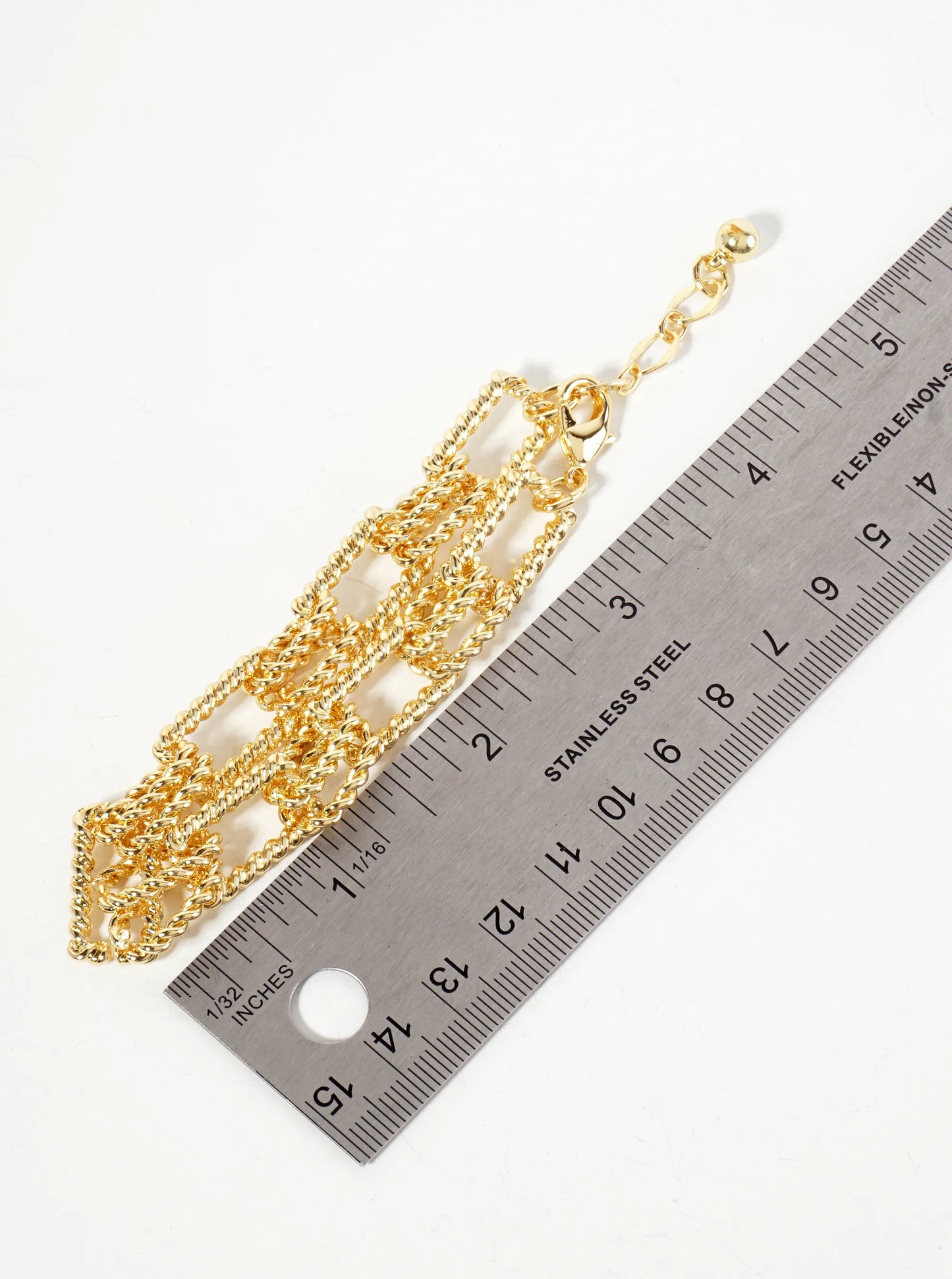 18K-Gold-Dipped 20mm Rope-Texture Double Oval Rectangle-Shaped Polished Brass Chain Bracelet