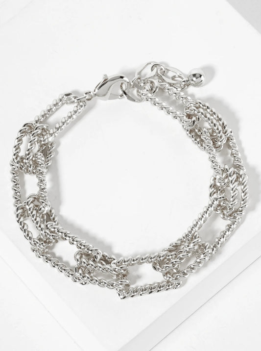 18K-Gold-Dipped 20mm Rope-Texture Double Oval Rectangle-Shaped Polished Brass Chain Bracelet