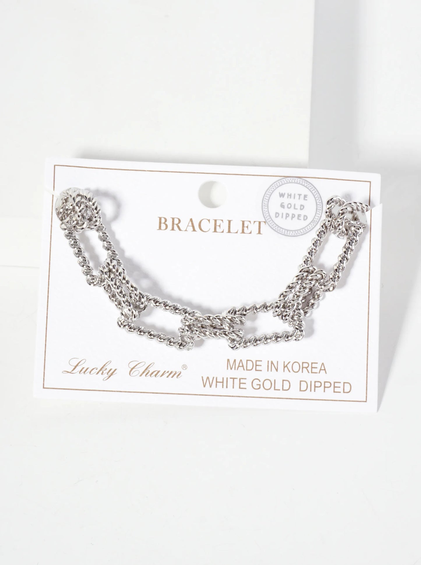18K-Gold-Dipped 20mm Rope-Texture Double Oval Rectangle-Shaped Polished Brass Chain Bracelet