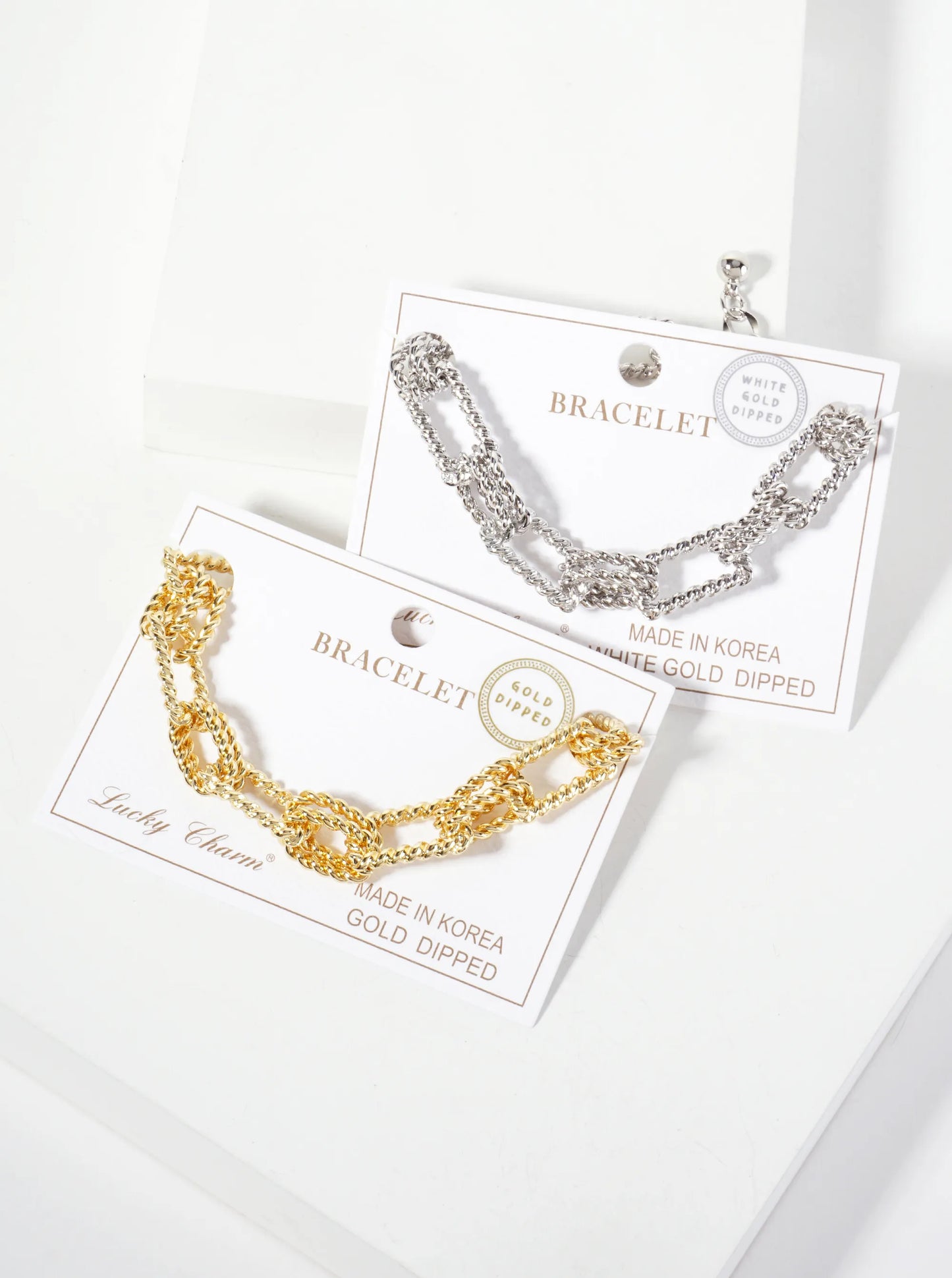 18K-Gold-Dipped 20mm Rope-Texture Double Oval Rectangle-Shaped Polished Brass Chain Bracelet