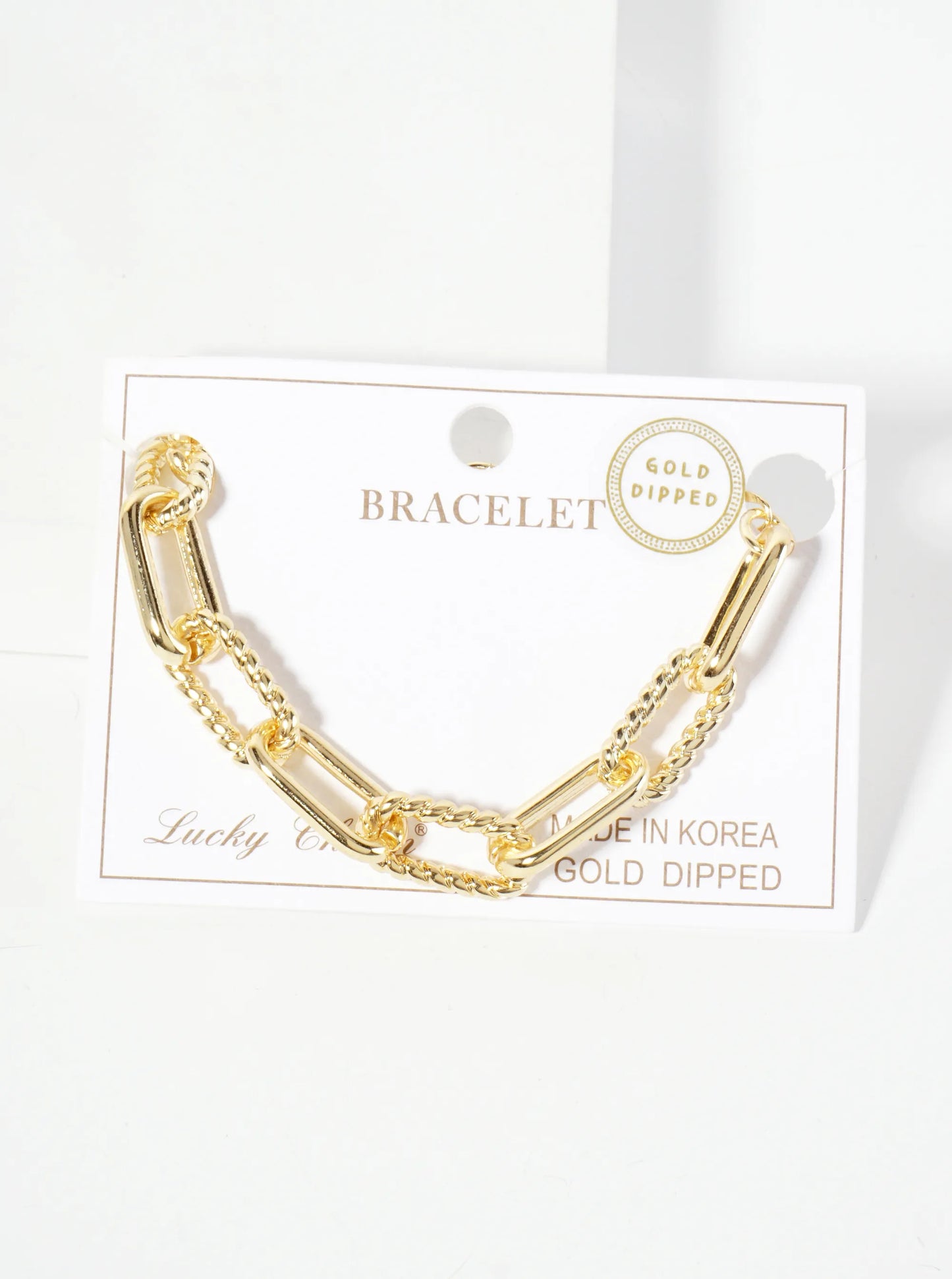 18K-Gold-Dipped 20mm Rope-Texture Polished Brass Chain Bracelet