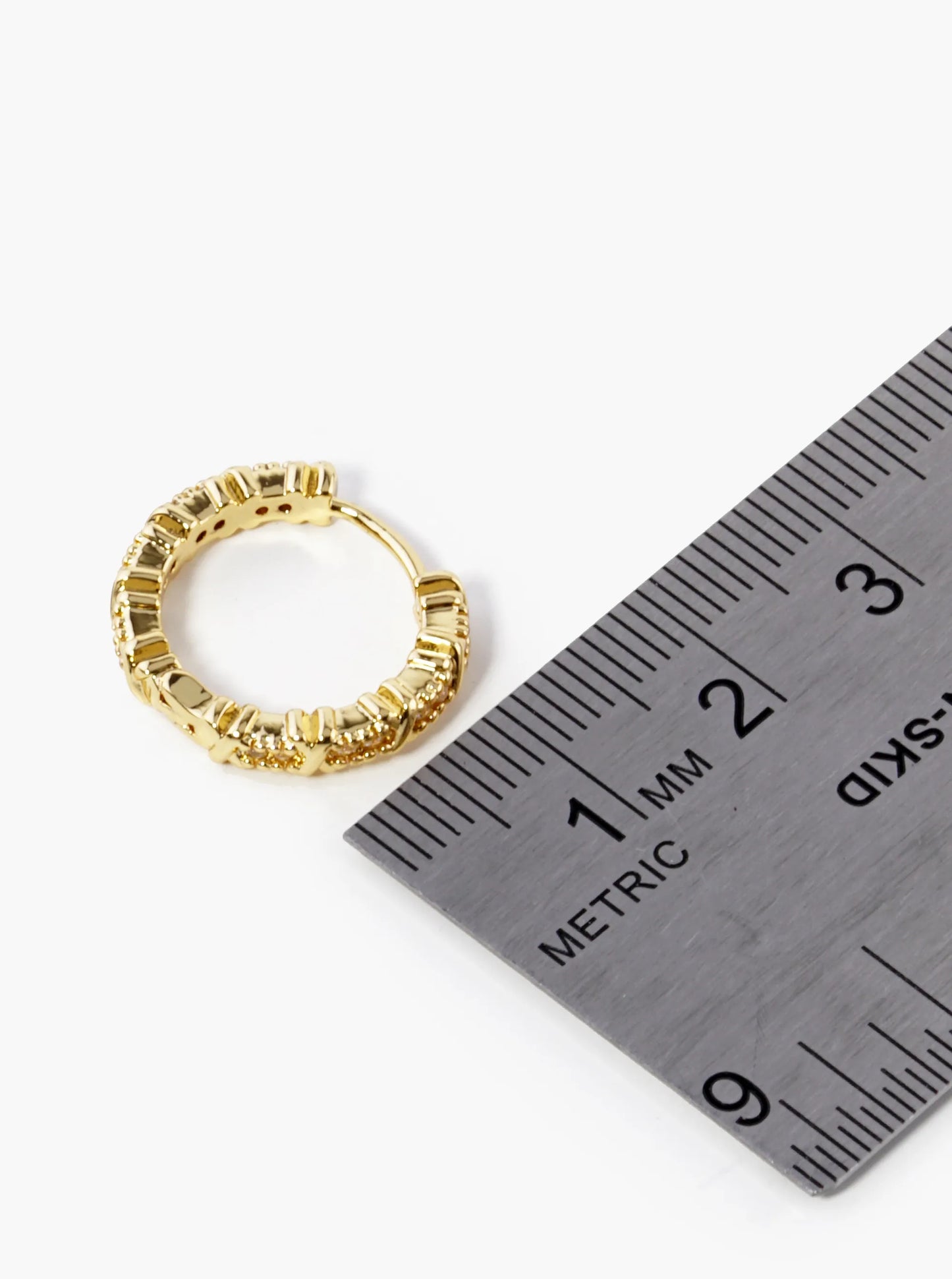 18K Gold Dipped 20mm X Cubic Zirconia Texture Brass Huggie Earrings