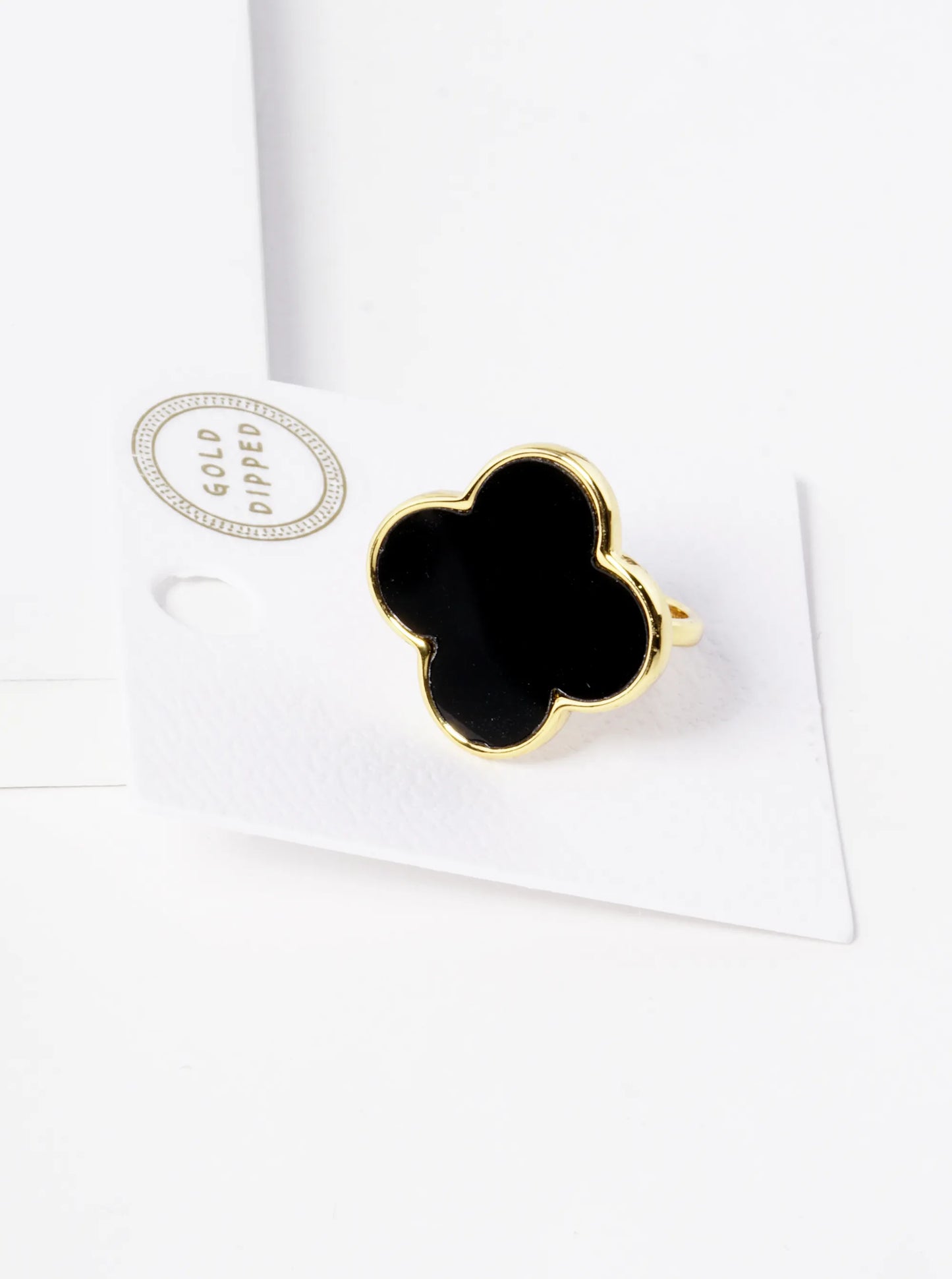 18K Gold Dipped 22mm Semi-Precious Quatrefoil Adjustable Ring