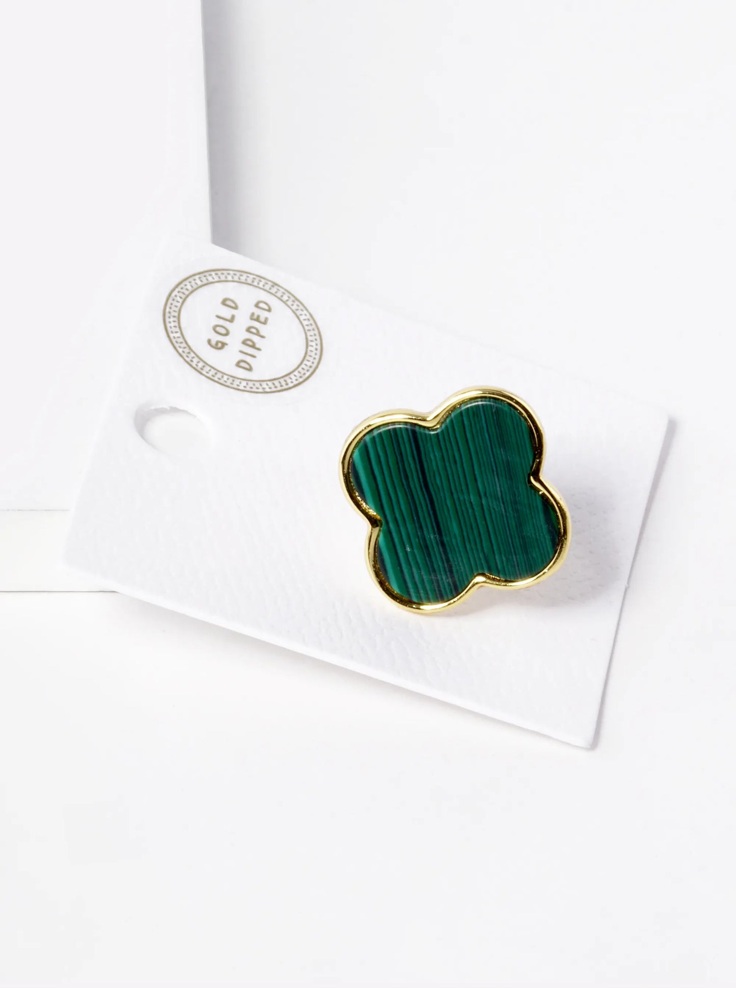 18K Gold Dipped 22mm Semi-Precious Quatrefoil Adjustable Ring