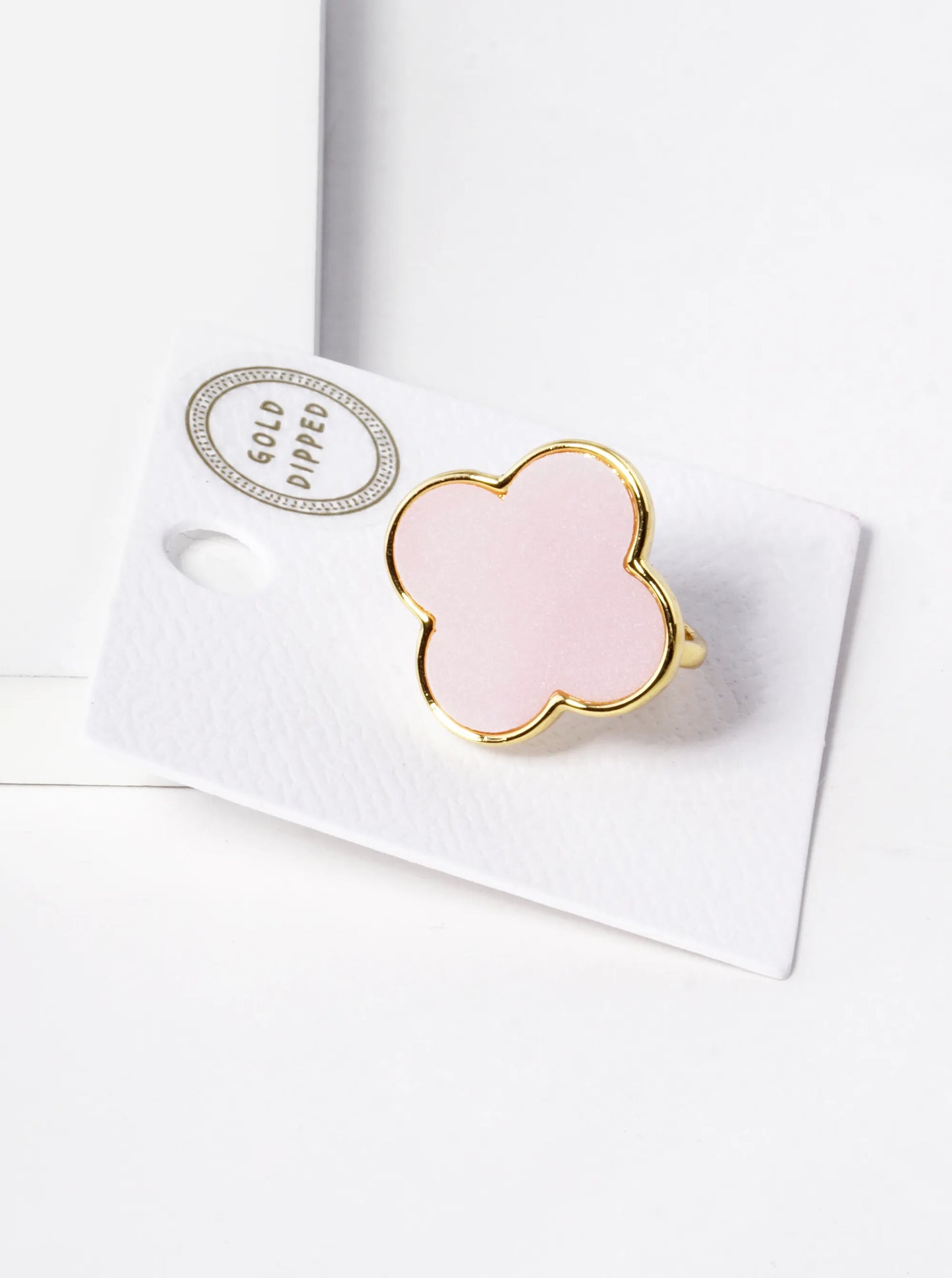 18K Gold Dipped 22mm Semi-Precious Quatrefoil Adjustable Ring