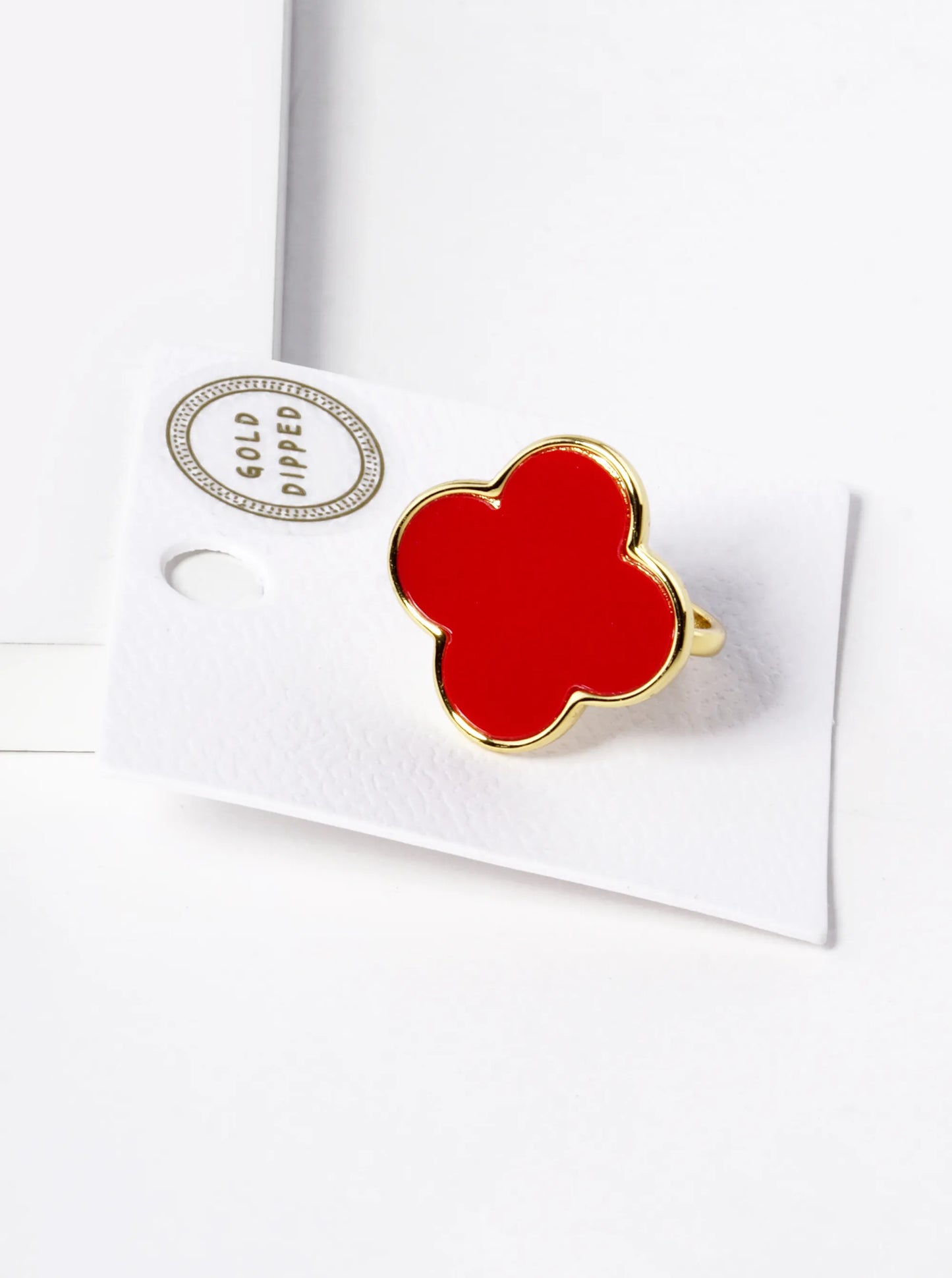 18K Gold Dipped 22mm Semi-Precious Quatrefoil Adjustable Ring