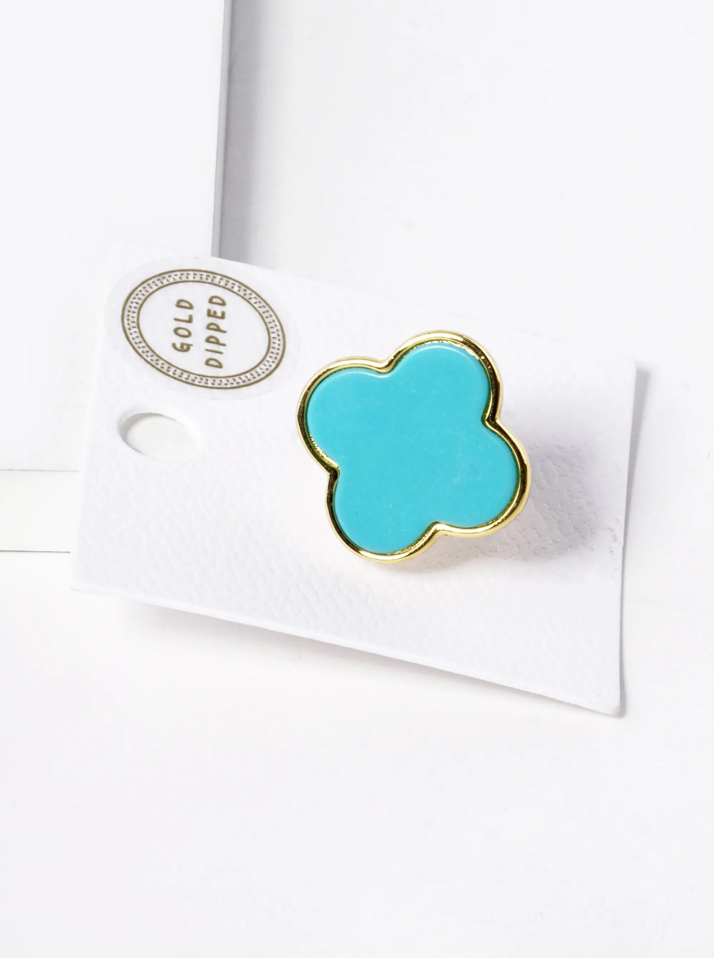 18K Gold Dipped 22mm Semi-Precious Quatrefoil Adjustable Ring