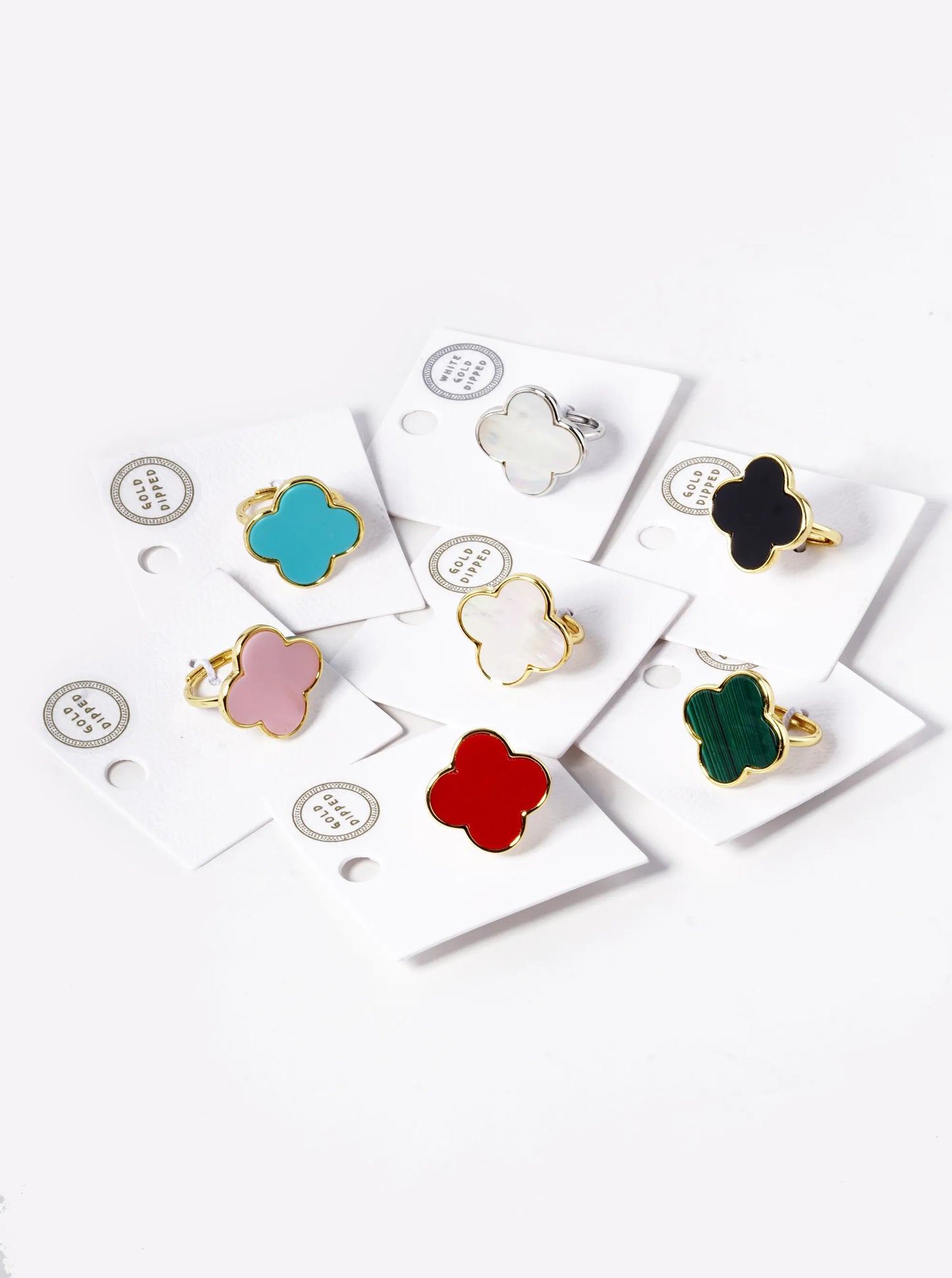 18K Gold Dipped 16mm Semi-Precious Quatrefoil Adjustable Ring