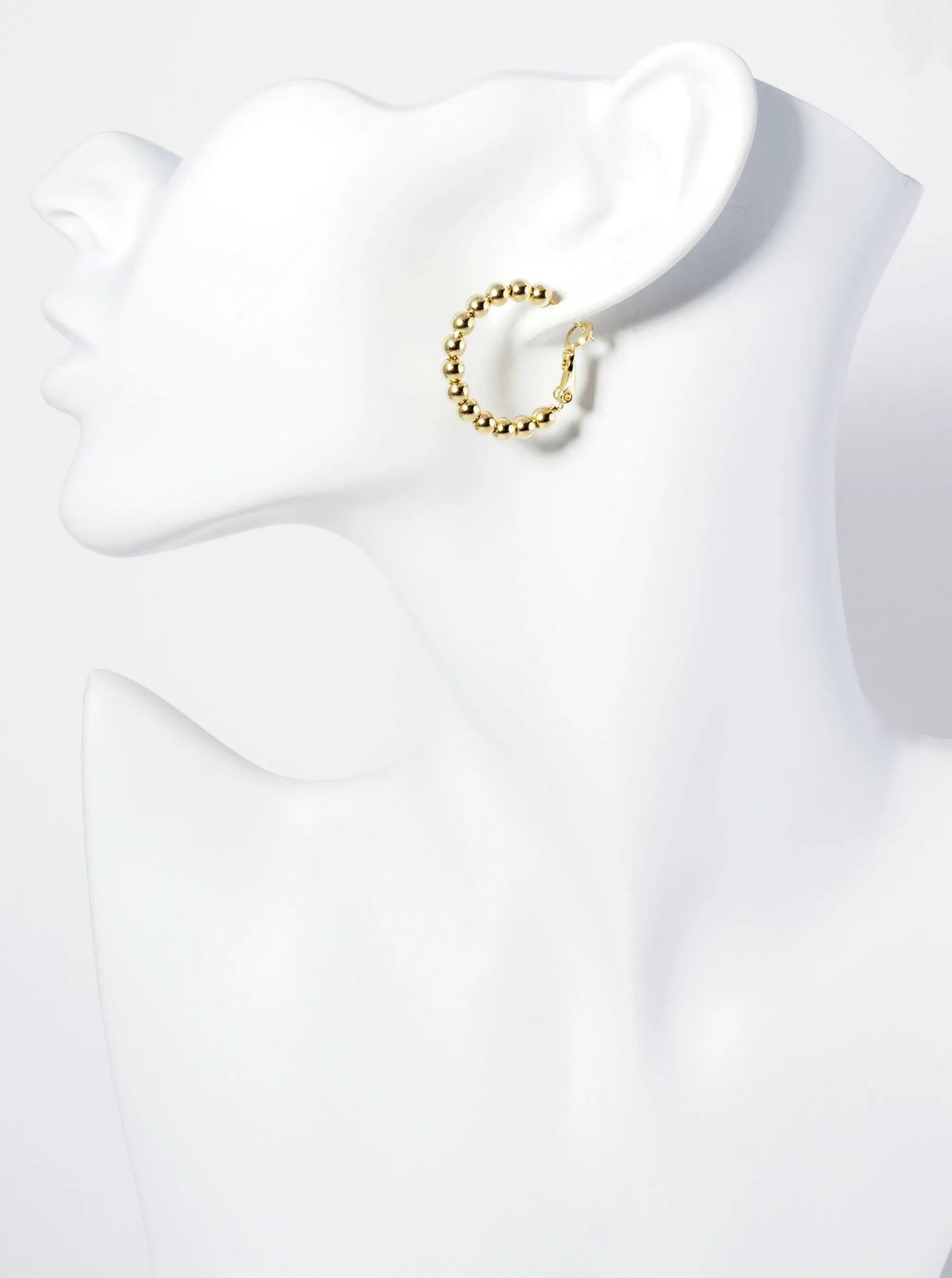 18K Gold Dipped 25mm Brass Ball Beaded Hoop Earrings With Latch Back Closure