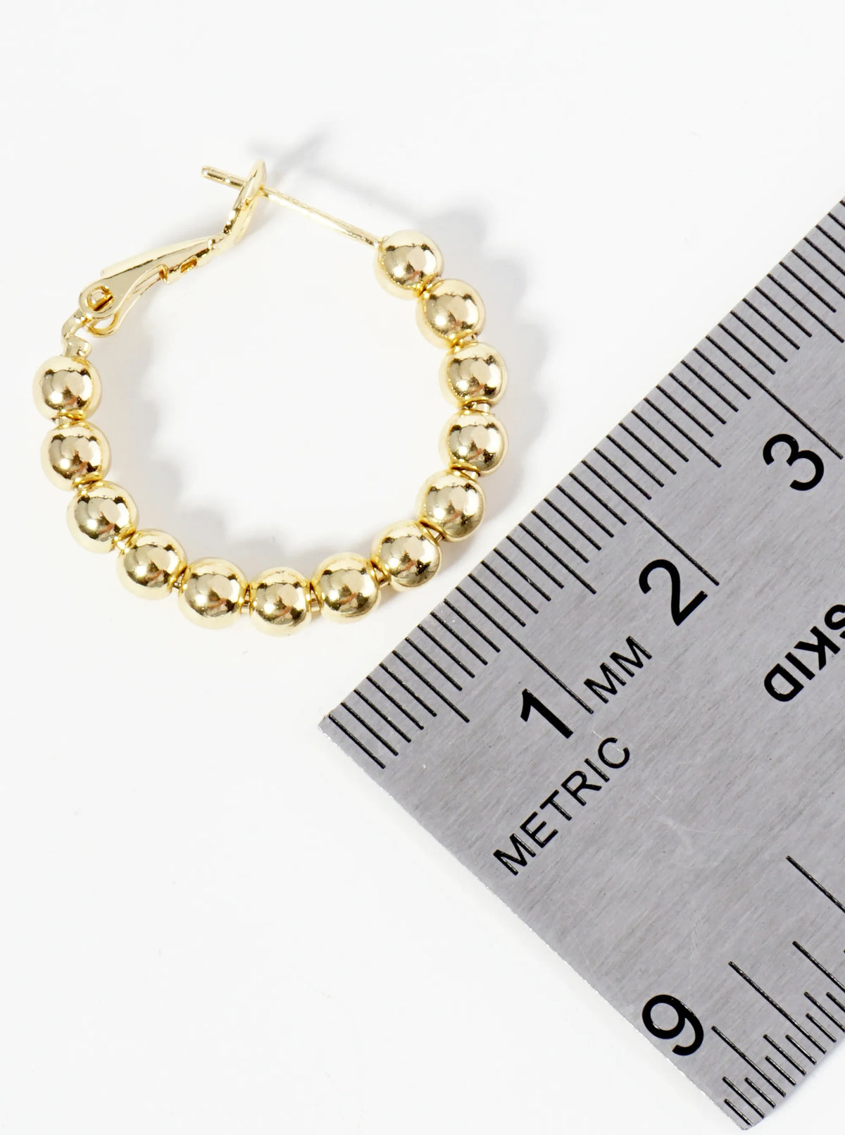 18K Gold Dipped 25mm Brass Ball Beaded Hoop Earrings With Latch Back Closure