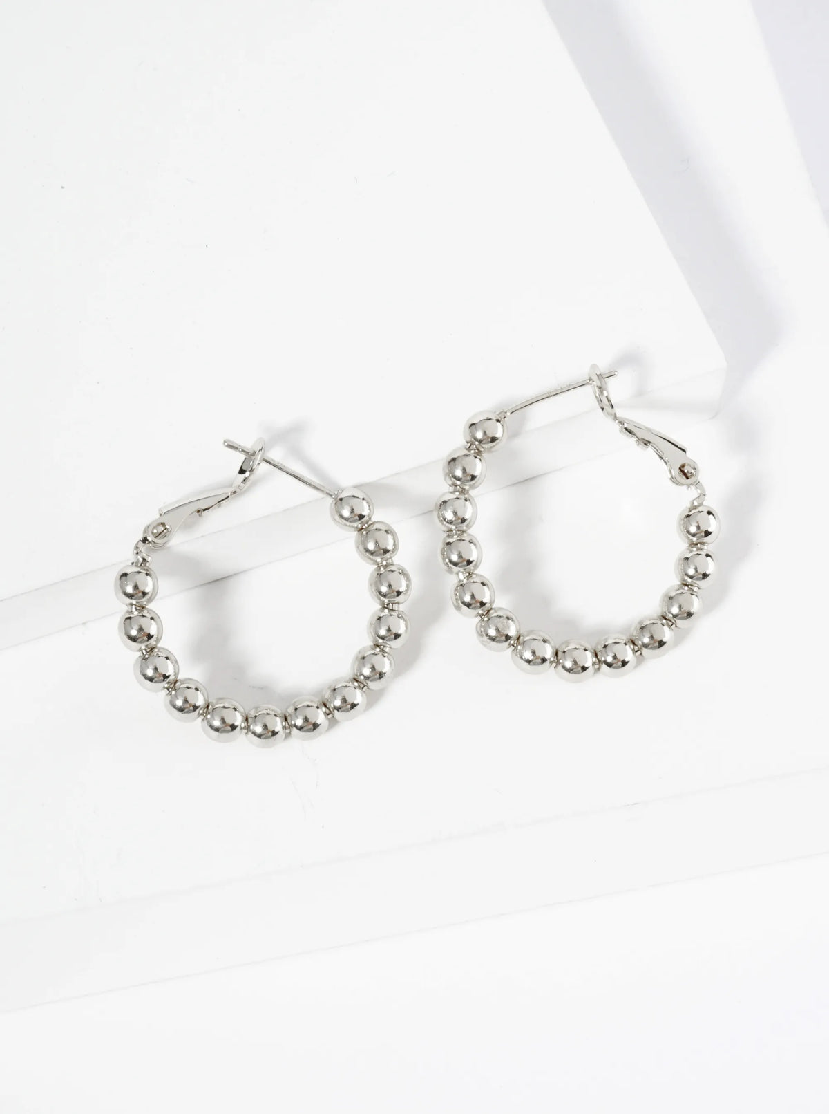 18K Gold Dipped 25mm Brass Ball Beaded Hoop Earrings With Latch Back Closure