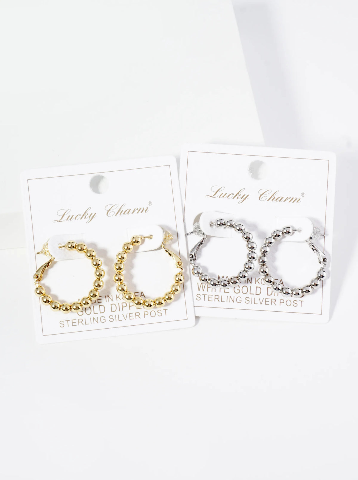 18K Gold Dipped 25mm Brass Ball Beaded Hoop Earrings With Latch Back Closure