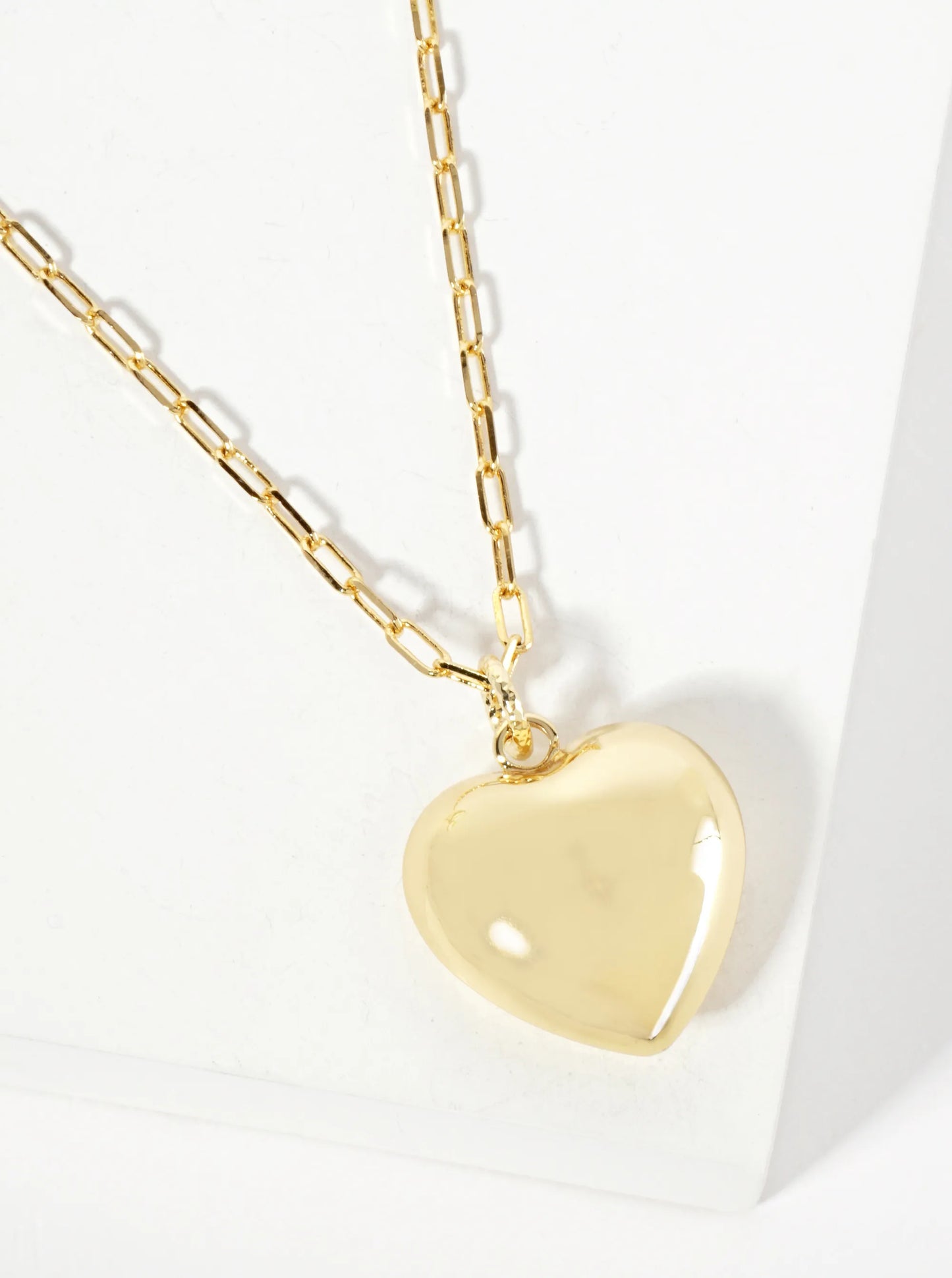 18K-Gold-Dipped 25mm Hollow Puffy Heart Pendant 18-inch Necklace