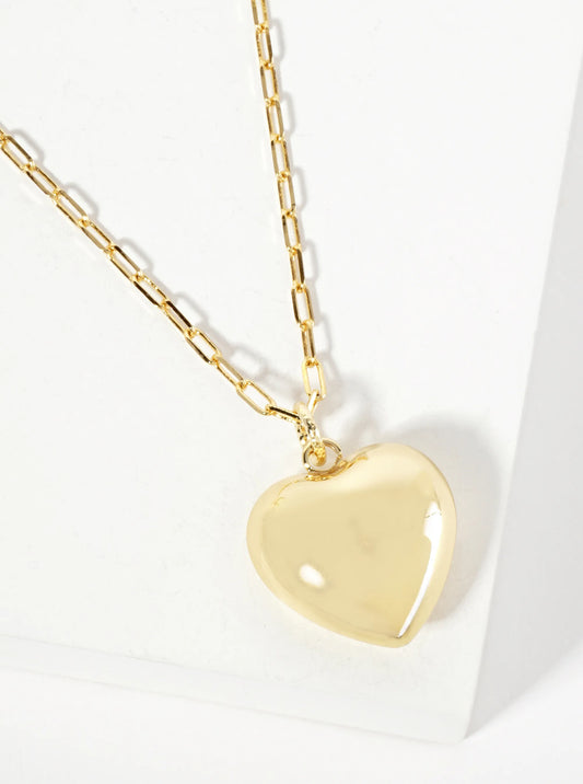 18K-Gold-Dipped 25mm Hollow Puffy Heart Pendant 18-inch Necklace