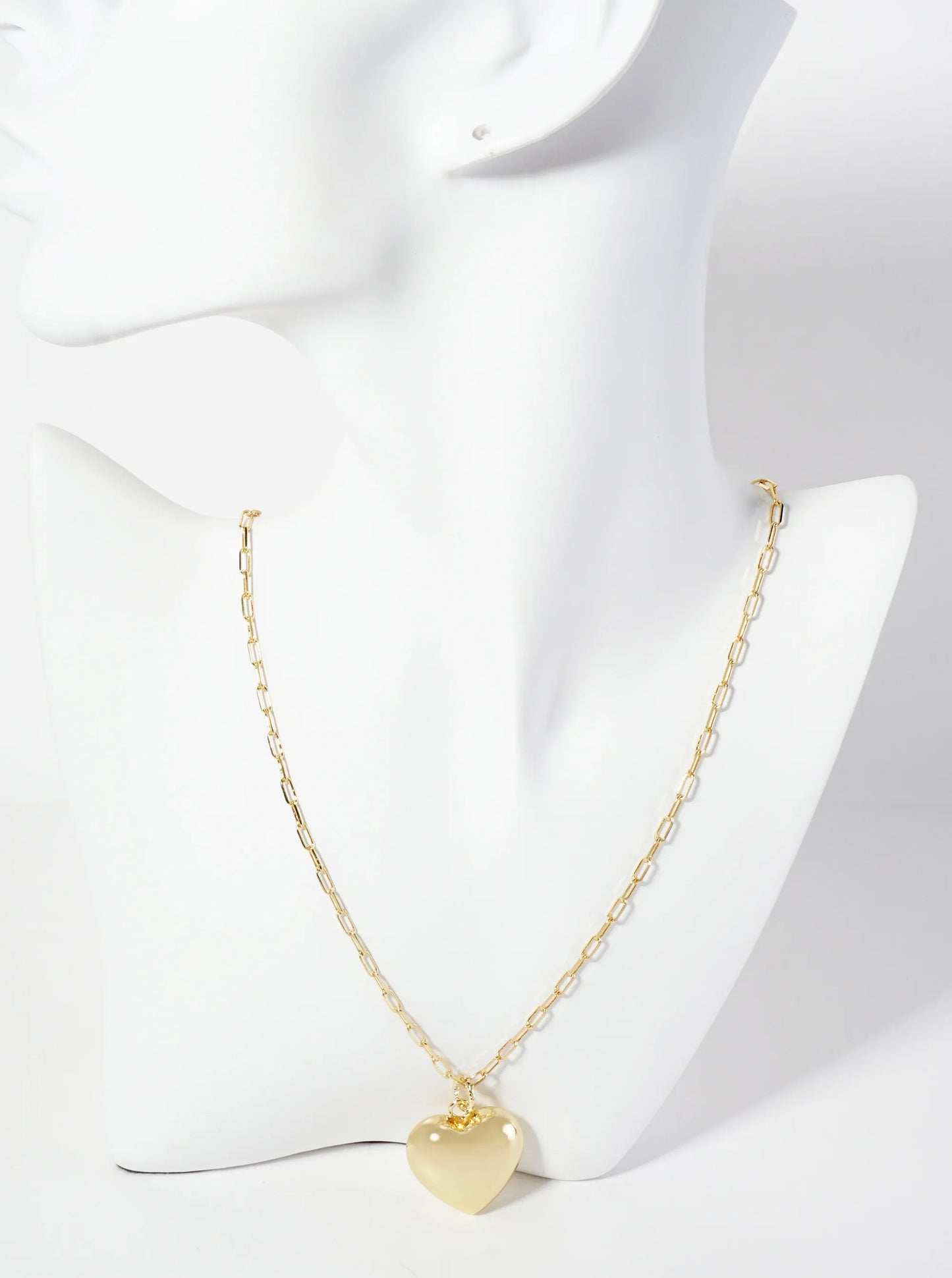 18K-Gold-Dipped 25mm Hollow Puffy Heart Pendant 18-inch Necklace