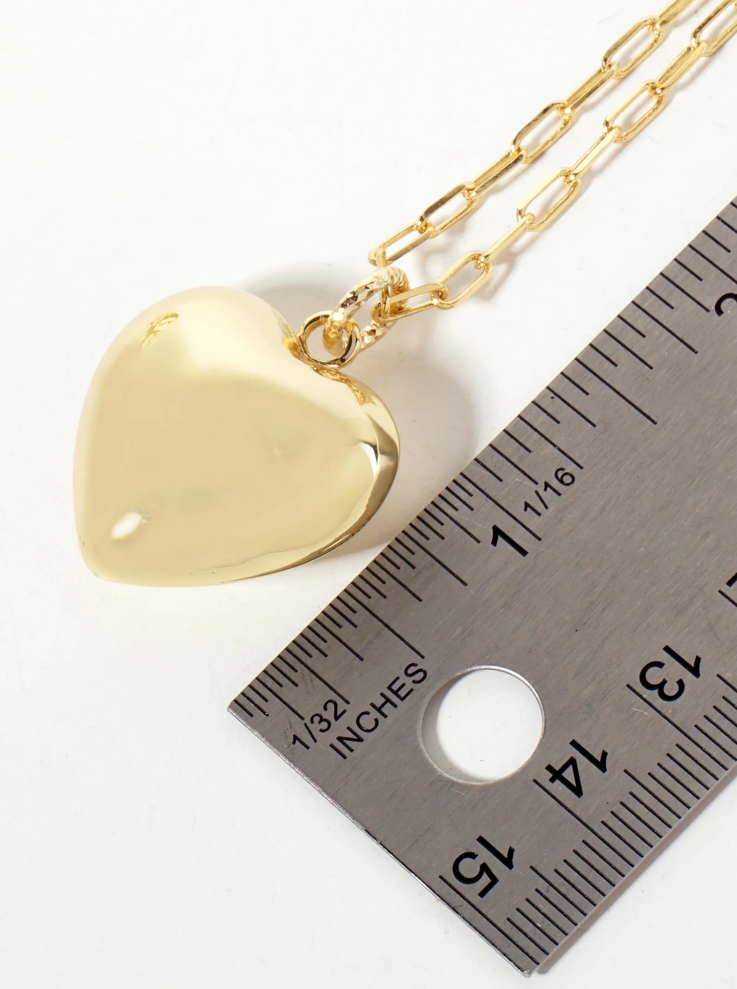 18K-Gold-Dipped 25mm Hollow Puffy Heart Pendant 18-inch Necklace