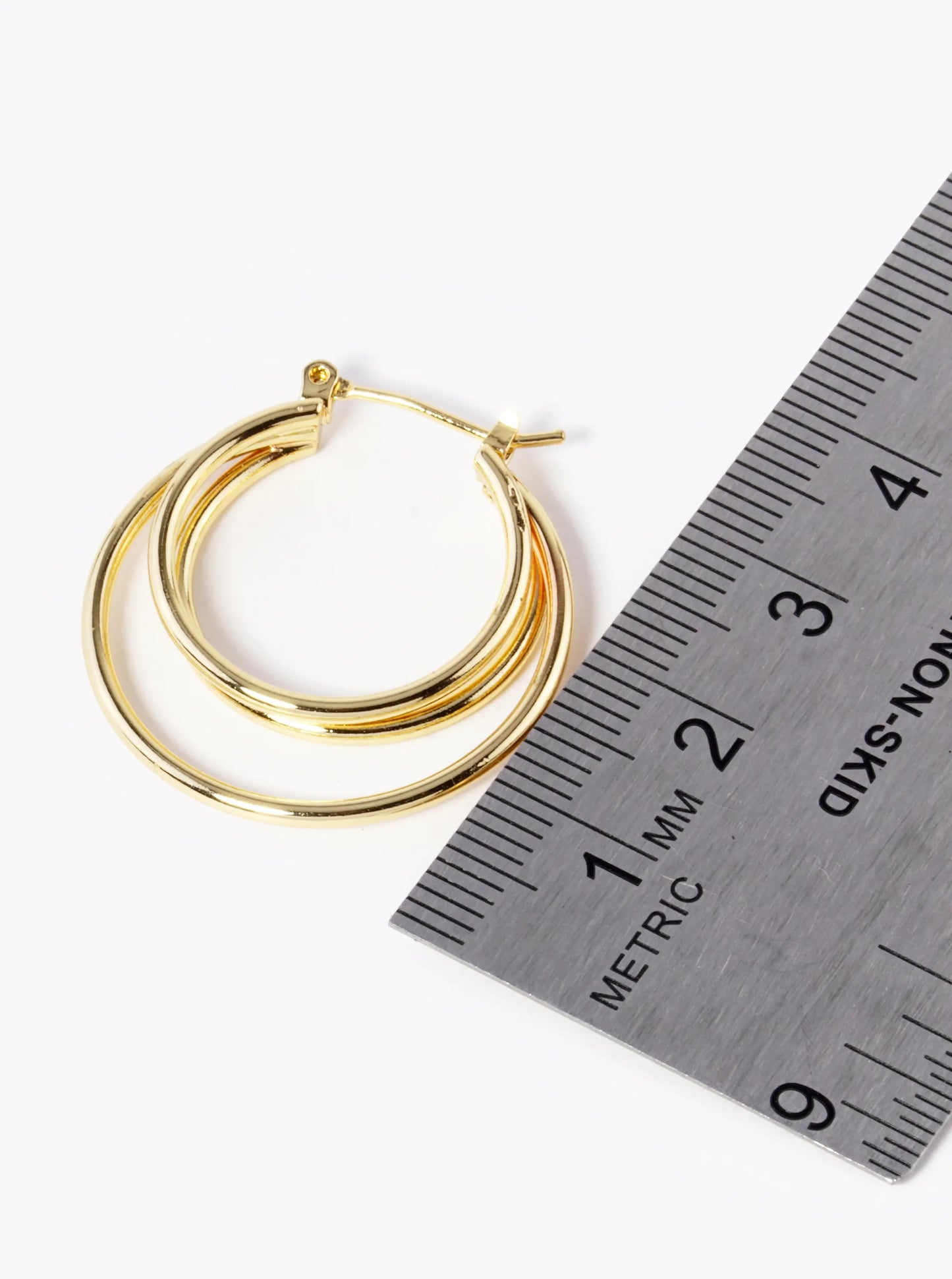 18K Gold Dipped 3 Circles Brass Pin Catch Hoop Earrings