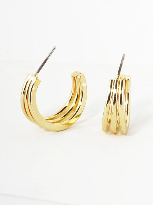 18K Gold Dipped 3 Line Layered 20mm Hoop Earrings