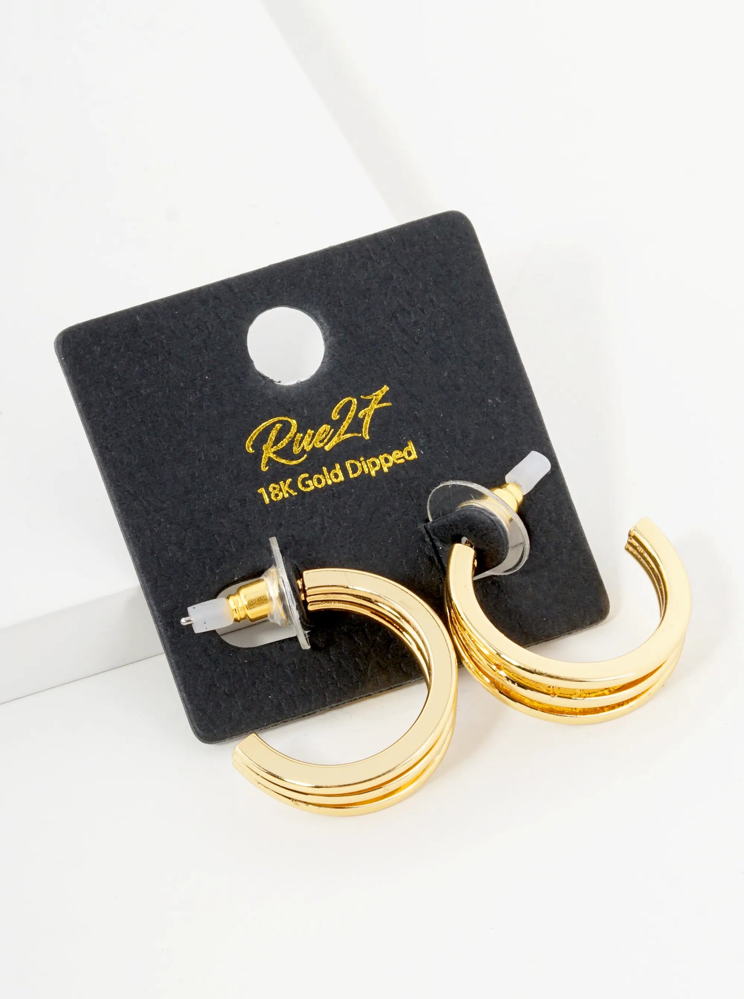 18K Gold Dipped 3 Line Layered 20mm Hoop Earrings