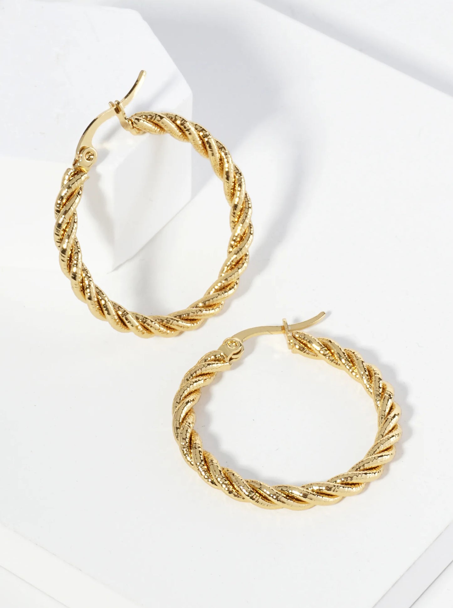 18K Gold Dipped 30mm Stainless Steel Rope Chain Hoop Earrings