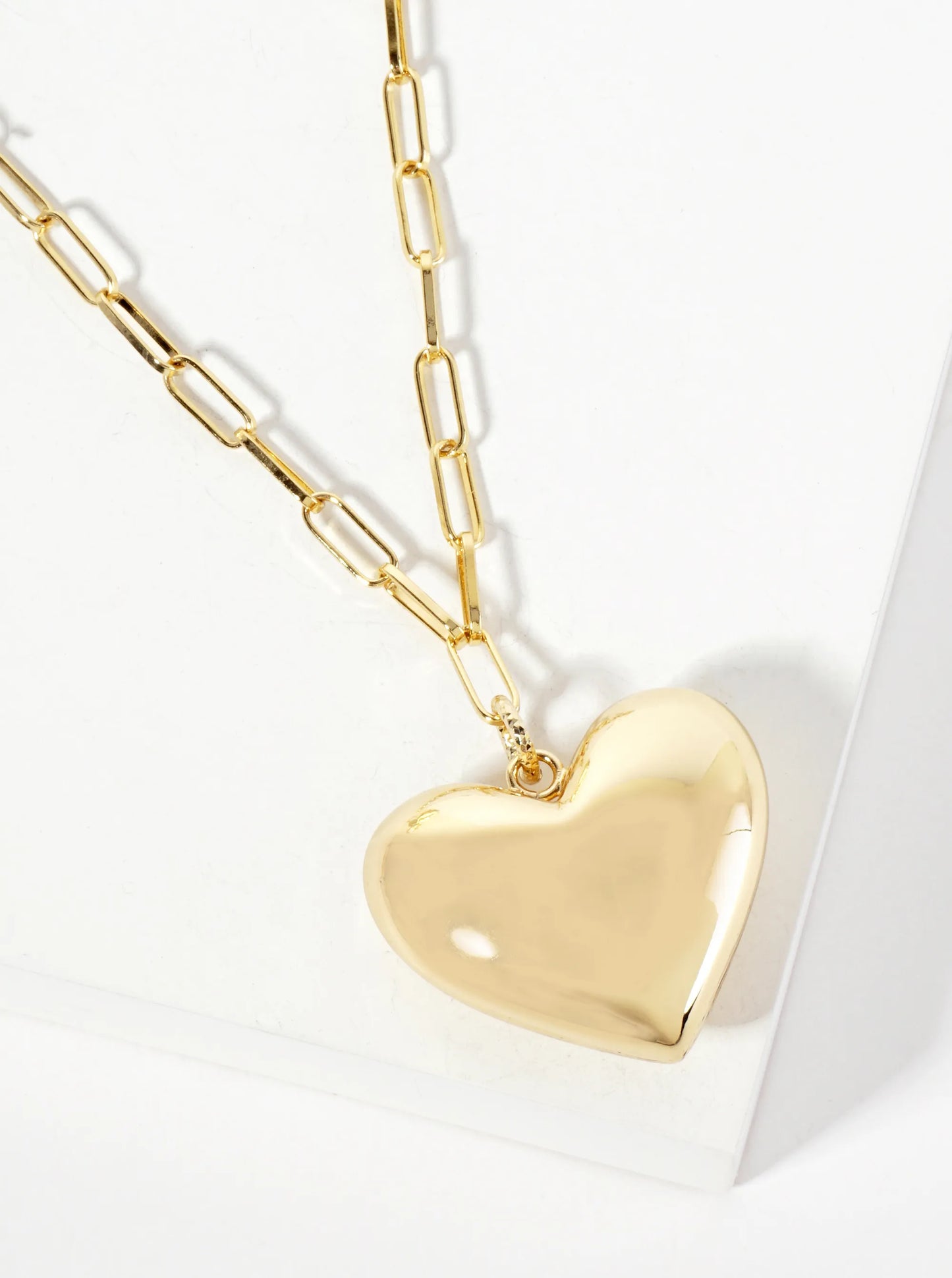 18K-Gold-Dipped 32mm Hollow Puffy Heart Pendant 18-inch Necklace
