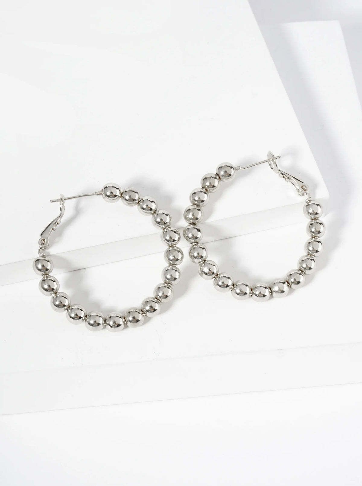 18K Gold Dipped 35mm Brass Ball Beaded Hoop Earrings With Latch Back Closure