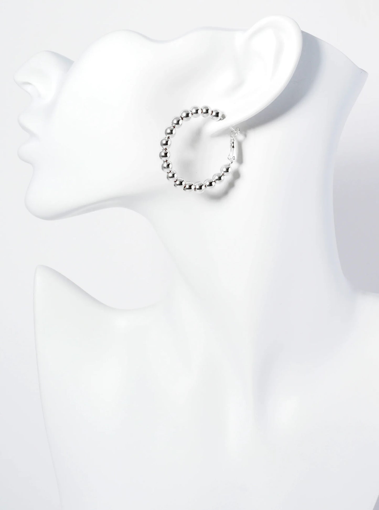 18K Gold Dipped 35mm Brass Ball Beaded Hoop Earrings With Latch Back Closure